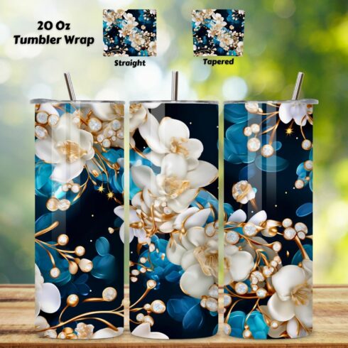 Celestial Orchid Elegance Tumbler Wrap, Seamless Design PNG, 3d flowers, 3d orchids, 3d tumbler design, 3d tumbler wrap cover image.