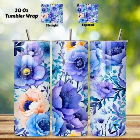 Watercolor Floral Tumbler Wrap, Seamless PNG Wrap, 20 oz skinny, 20oz skinny, 20 oz tumbler, floral tumble cover image.
