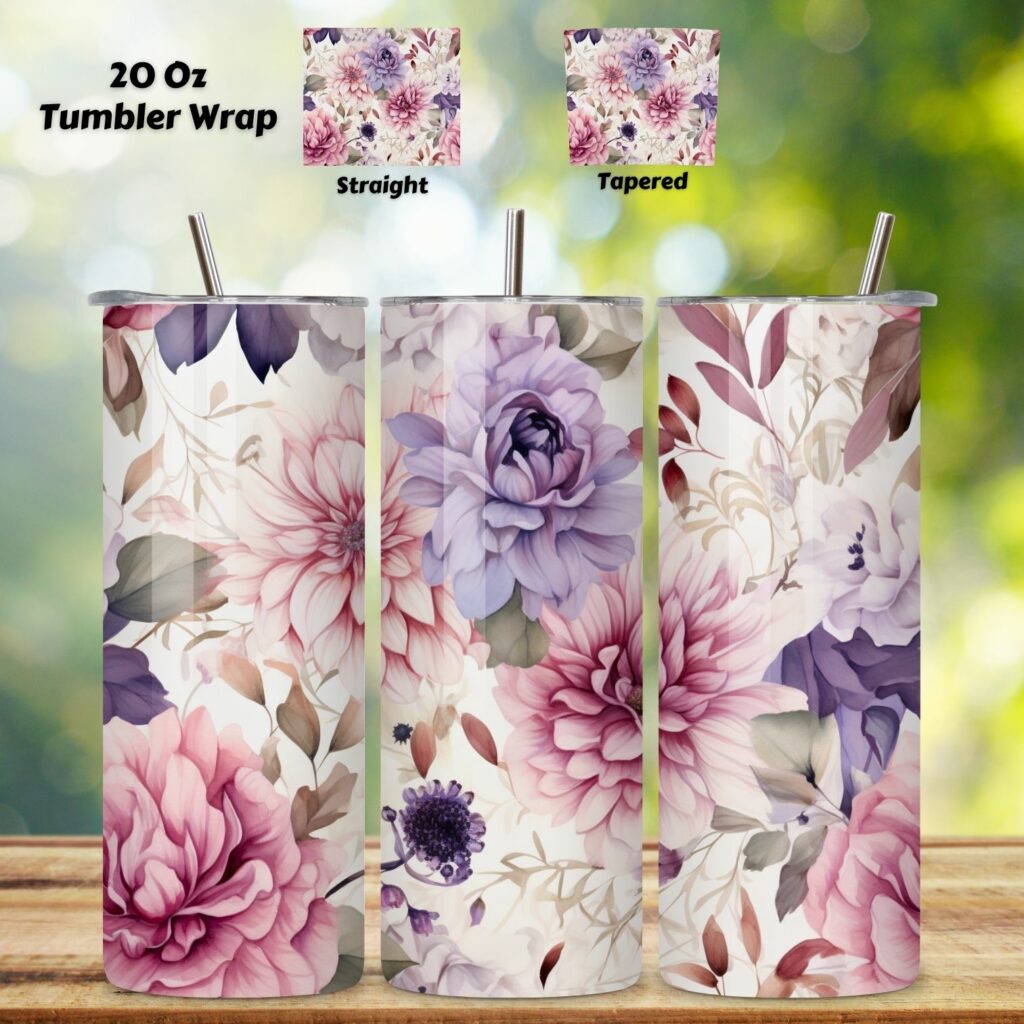 Watercolor Floral Symphony Tumbler Wrap, Seamless PNG Wrap, Watercolor ...