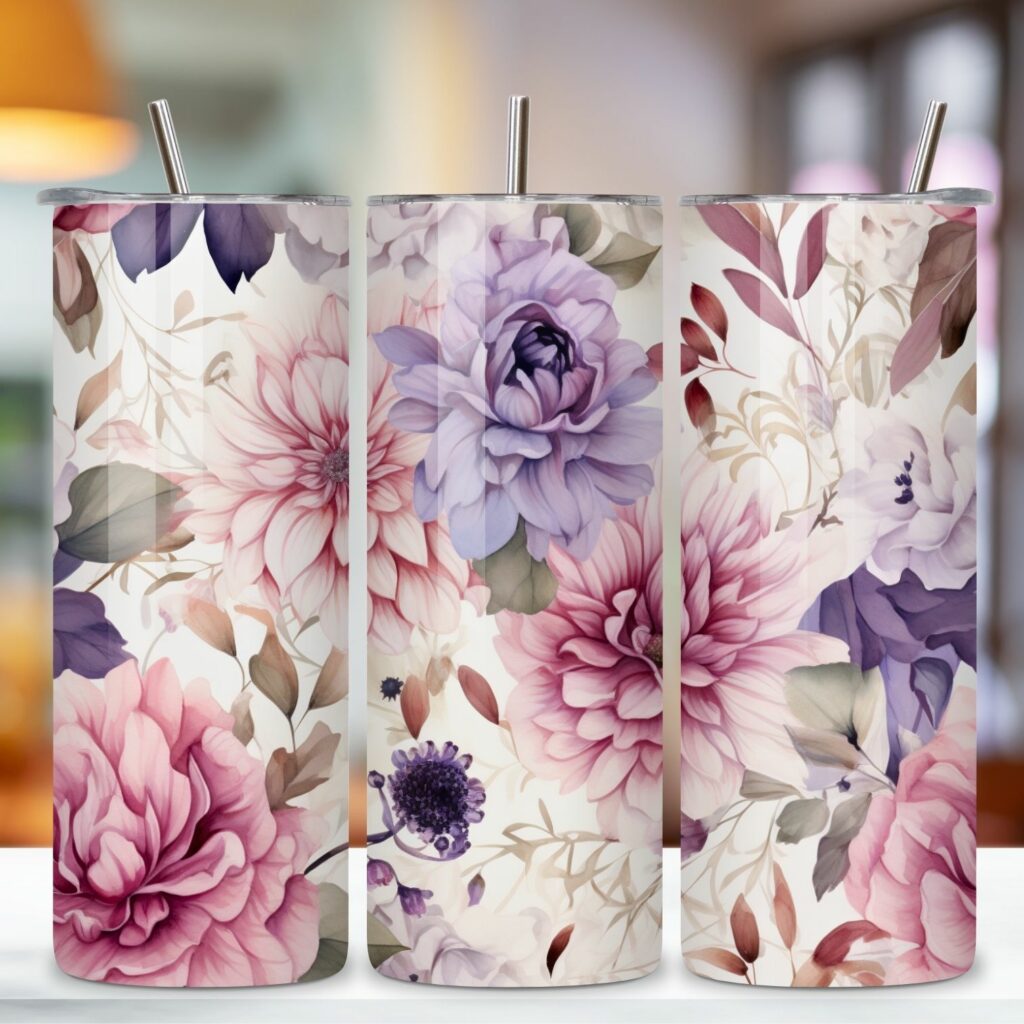 Watercolor Floral Symphony Tumbler Wrap, Seamless PNG Wrap, Watercolor ...