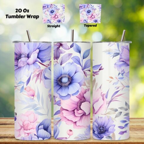 Seamless Design PNG, Watercolor Floral Tumbler Wrap, sublimation skinny, sublimation tumbler, tumbler design, tumbler wrap cover image.