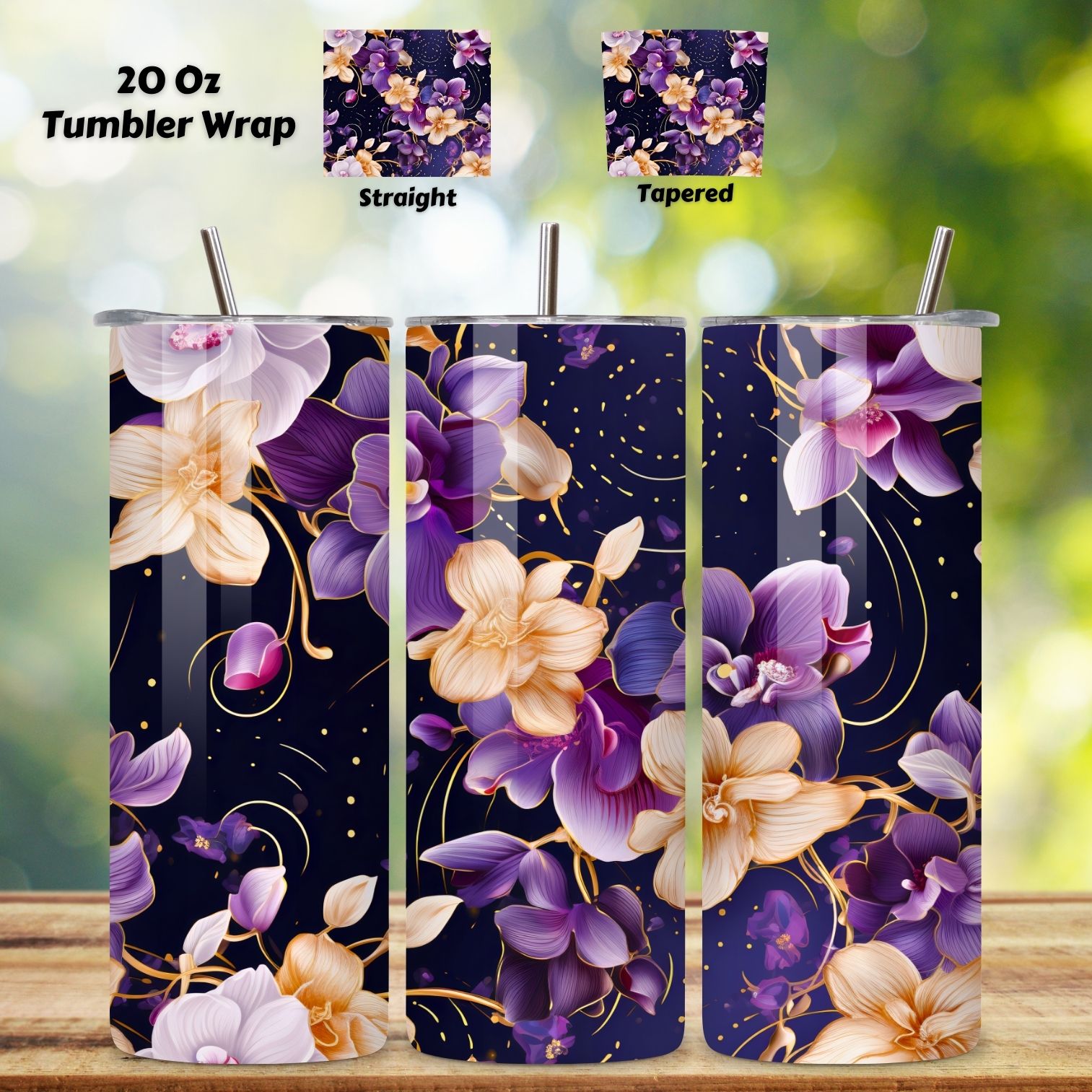 Floral Tumbler Wrap Flower Floral Seamless Wrap Sublimation Designs -  Skinny Tumbler 20oz Design - Digital Download - Seamless Design - PNG