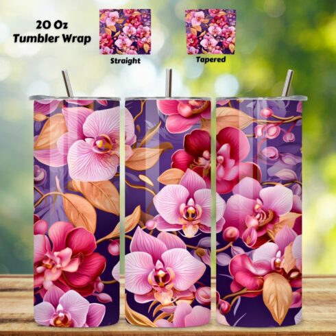 Supreme Orchid Tumbler Wrap, Seamless Wrap PNG, orchid tumbler wrap, pink flowers, skinny tumbler wrap, sublimation design cover image.