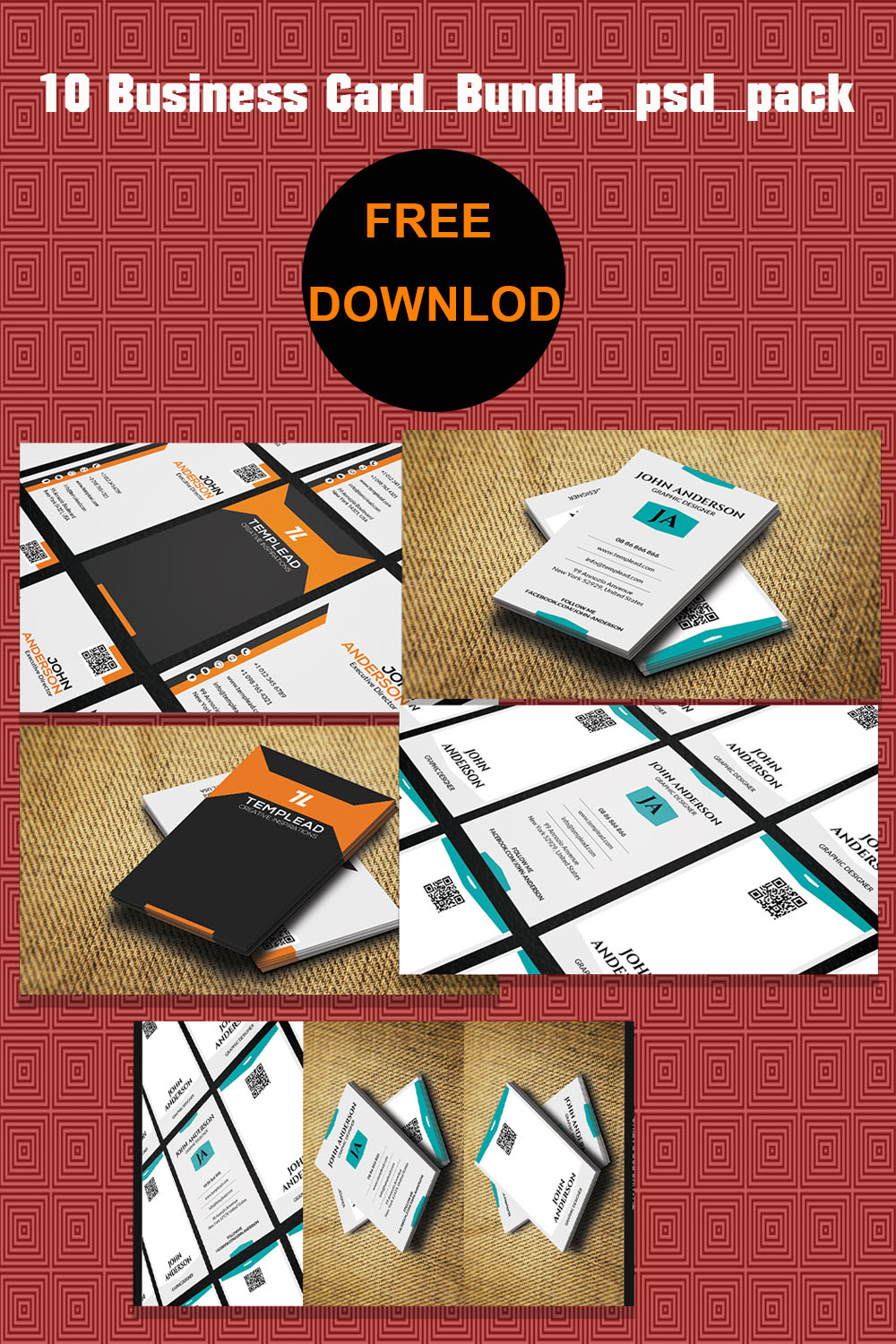 10 Business Card Bundle psd pack pinterest preview image.