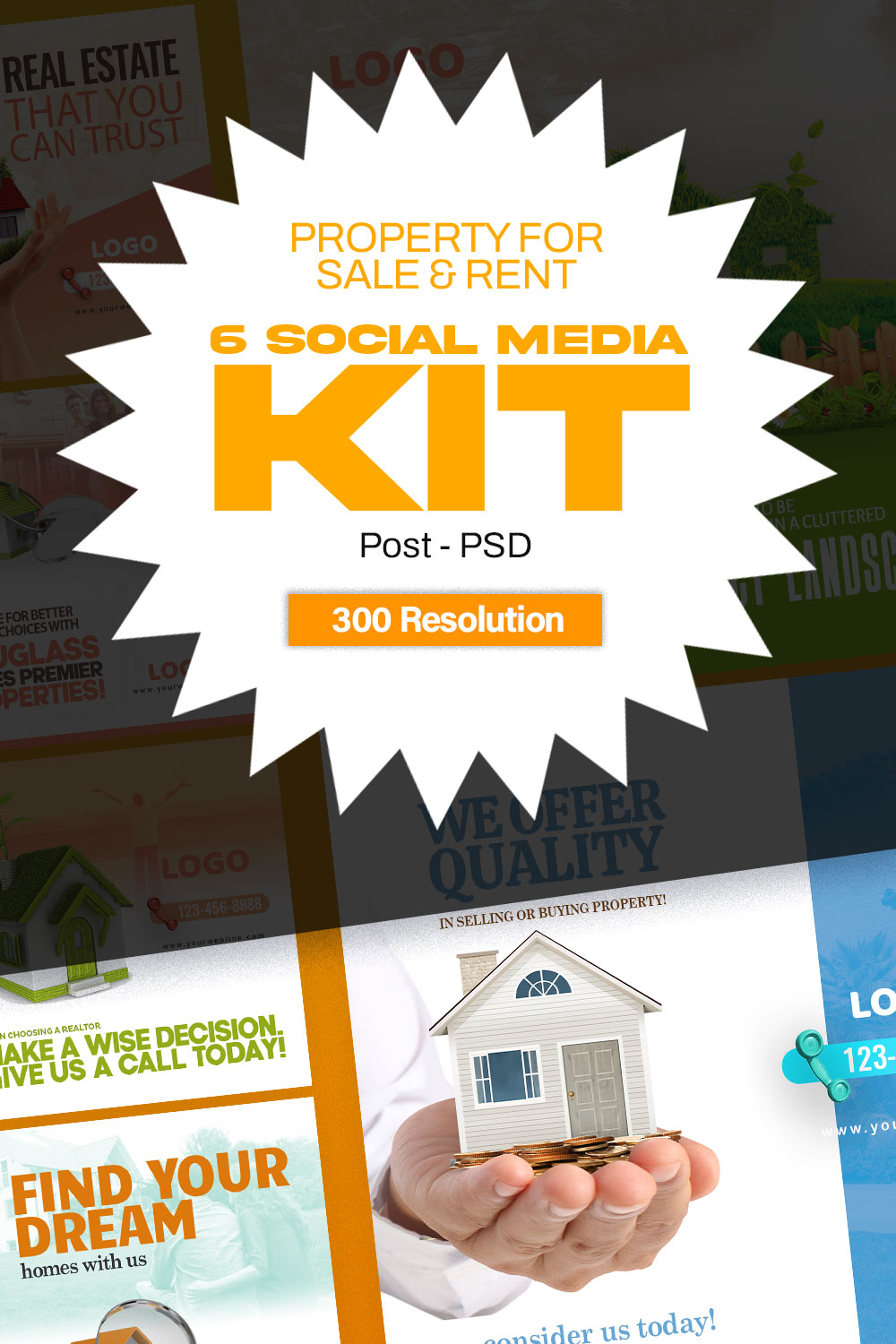 6 Social Media Kit Instagram & Face Book Templates Real Estate pinterest preview image.