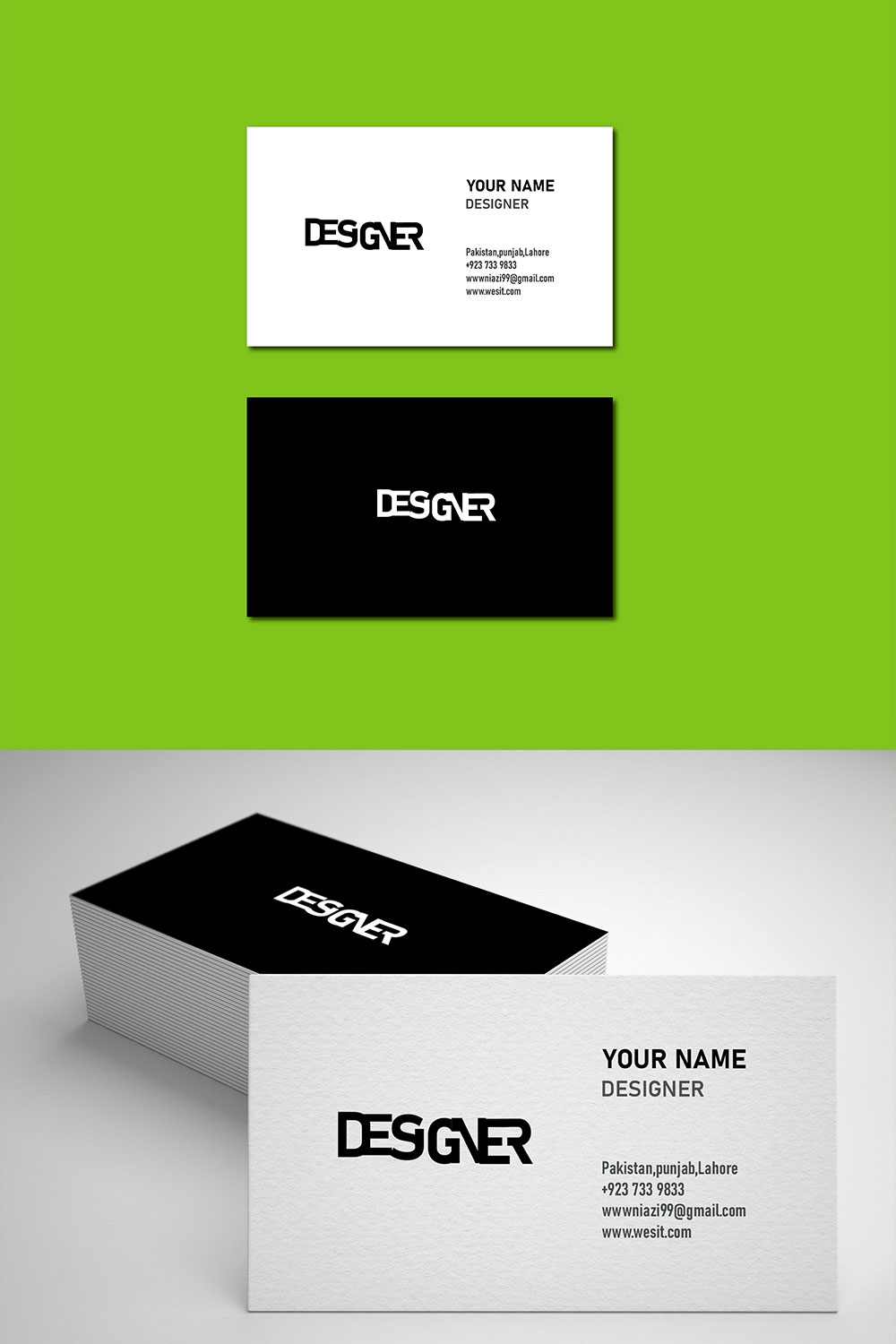 Black Business card design pinterest preview image.