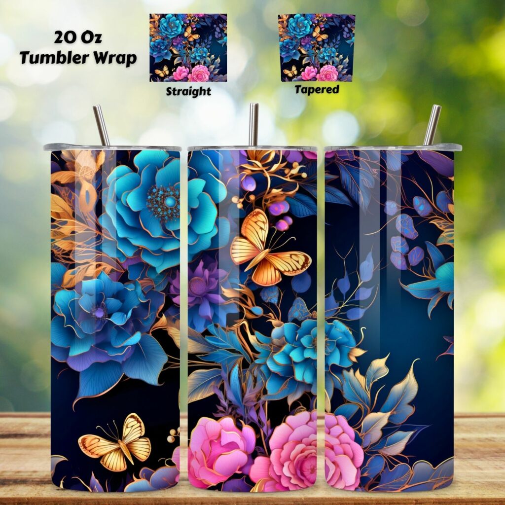 Golden Elegance Tumbler Wrap Alcohol Ink Butterflies 3d Tumbler Wrap