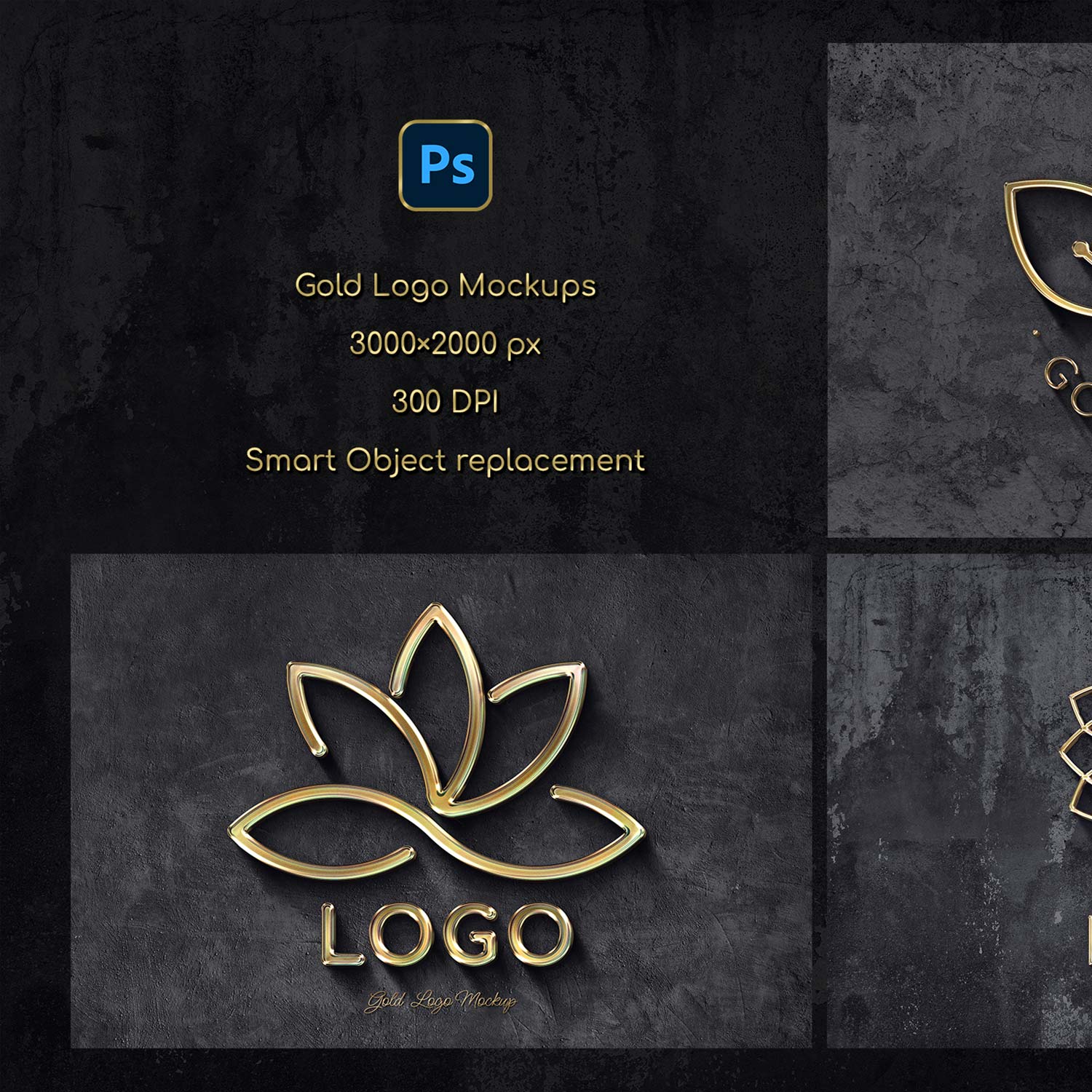 Gold Text and Logo Mockups preview image.