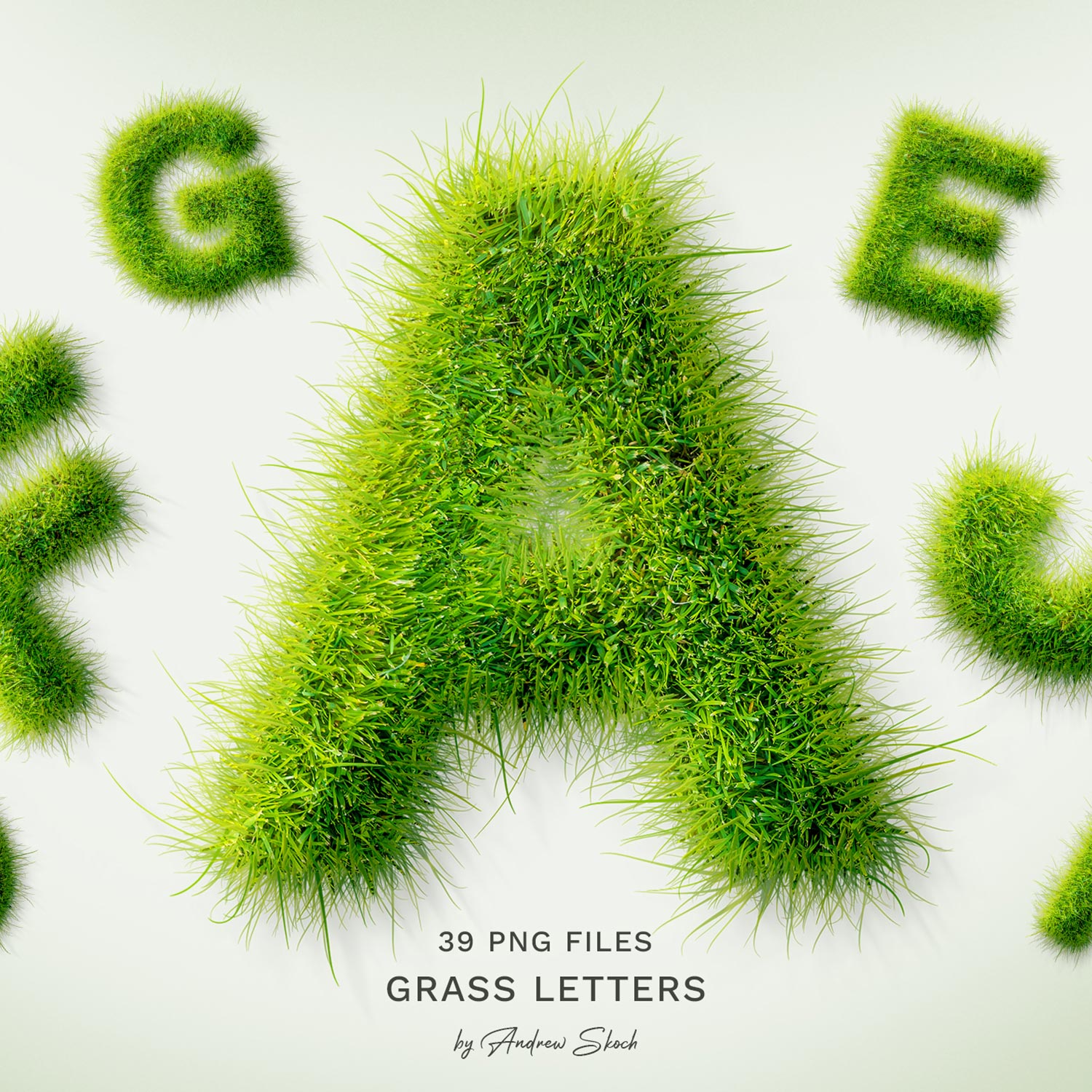 Grass Letters PNG Pack preview image.