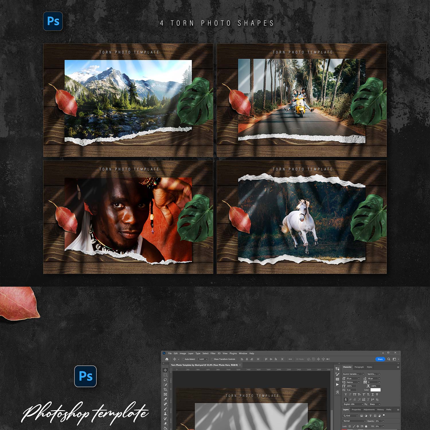 Torn Photo Template preview image.