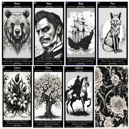 Lenormand deck printable with answers 36 backed cards A unique author's oracle Dark oracle deck Gothic oracle Cards with answers cover image.