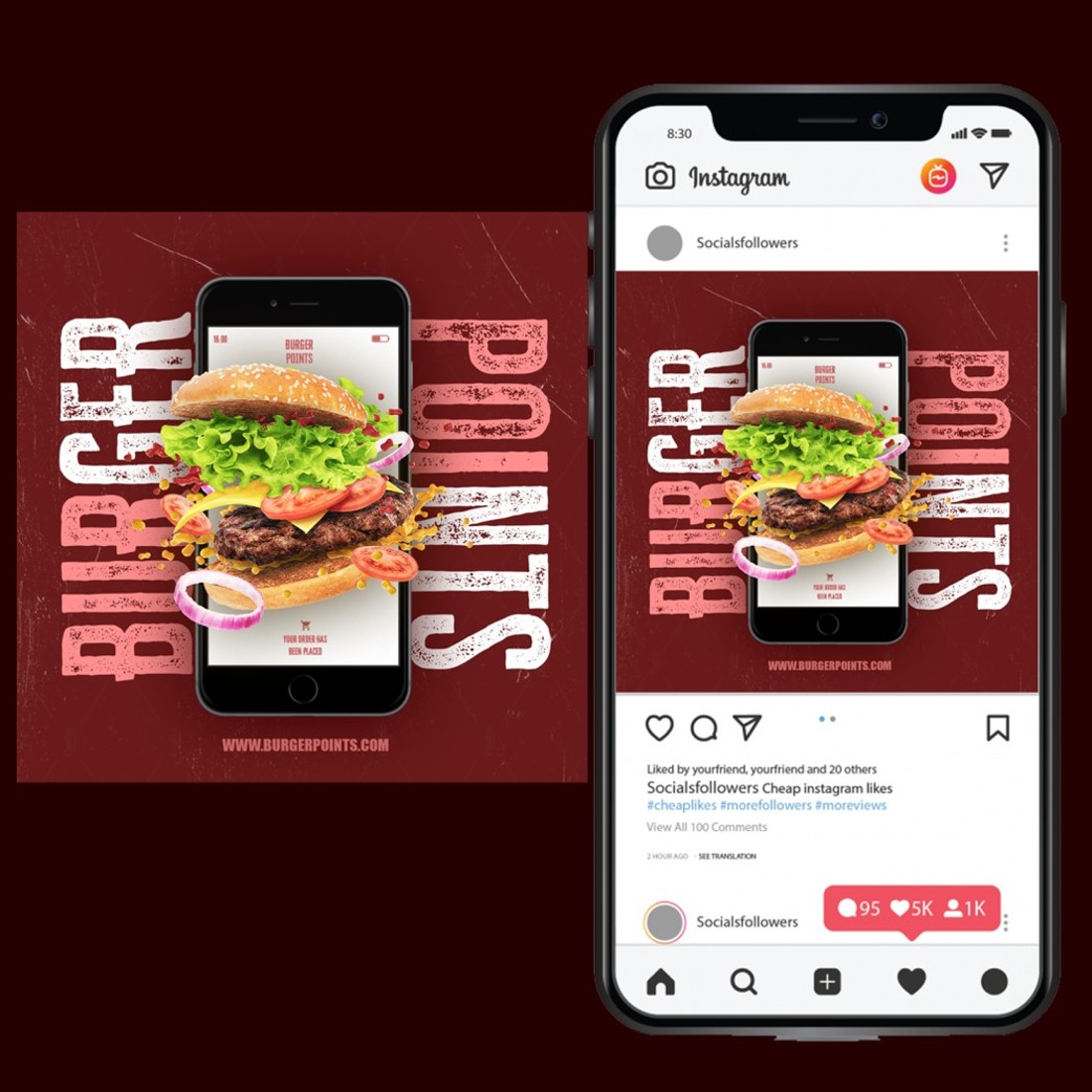 Social Media Post For Burger Selling preview image.