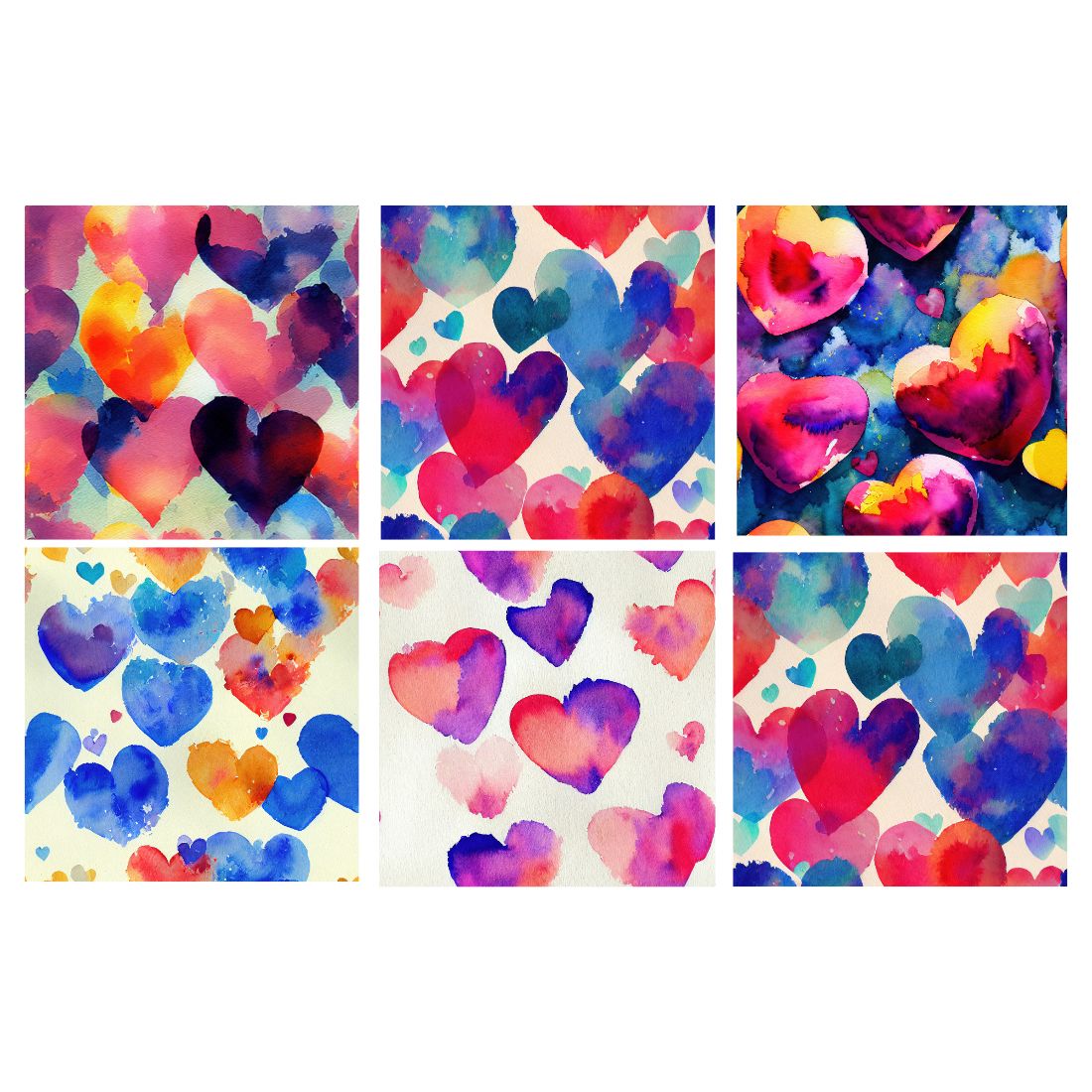 Seamless watercolor heart pattern preview image.