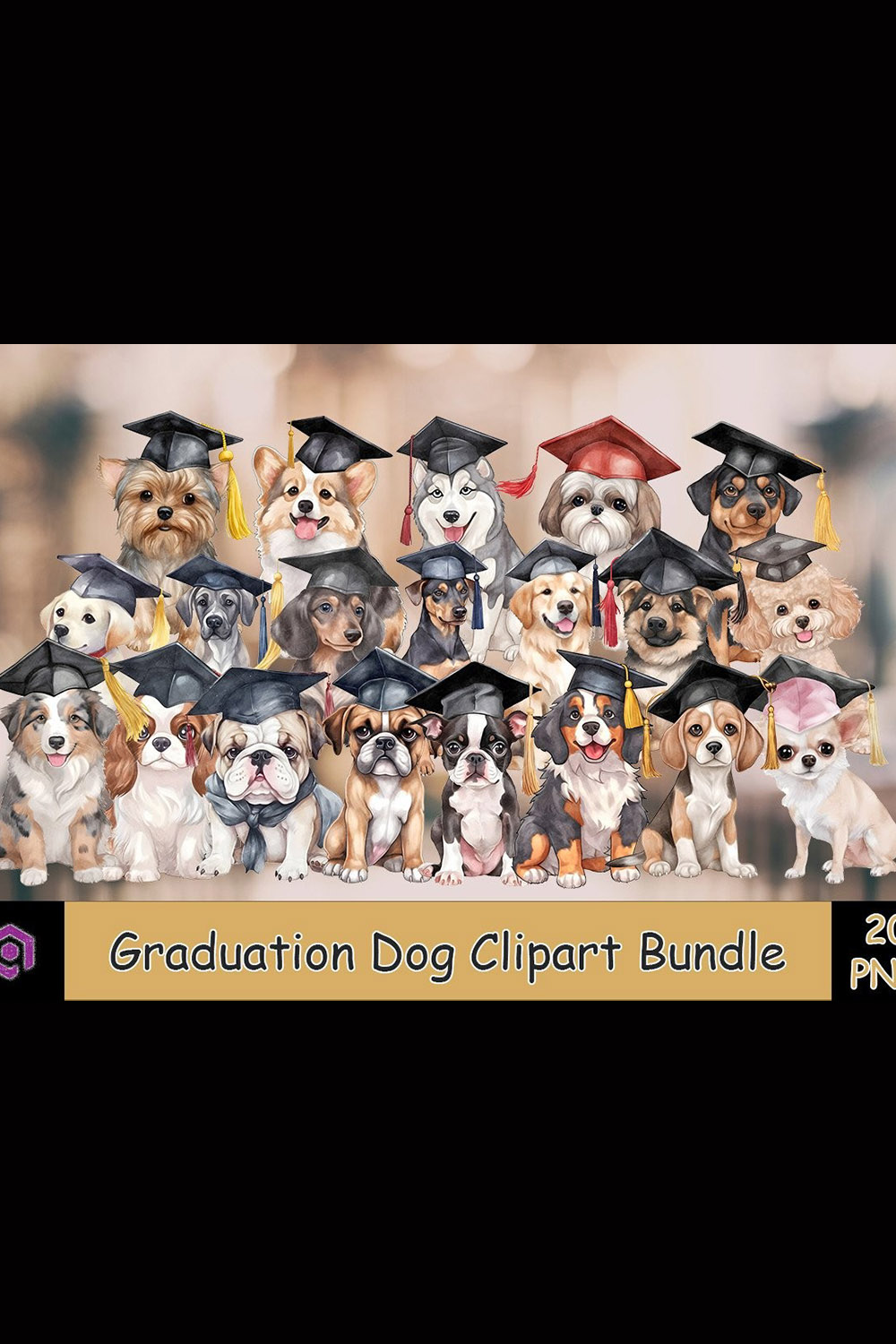 Graduation Dog Clipart PNG Bundle pinterest preview image.