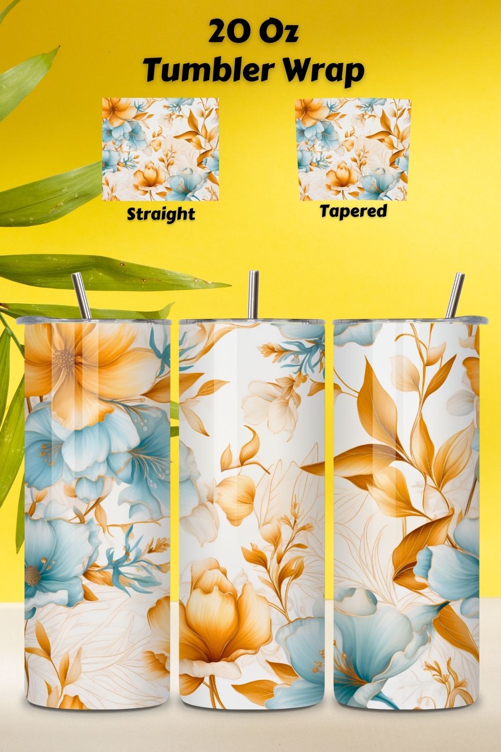 Watercolor Floral 20 oz Skinny Tumbler Wrap, Sublimation PNG, flower tumbler, mama tumblers, seamless design, skinny tumbler, sublimation tumbler, tumbler design pinterest preview image.