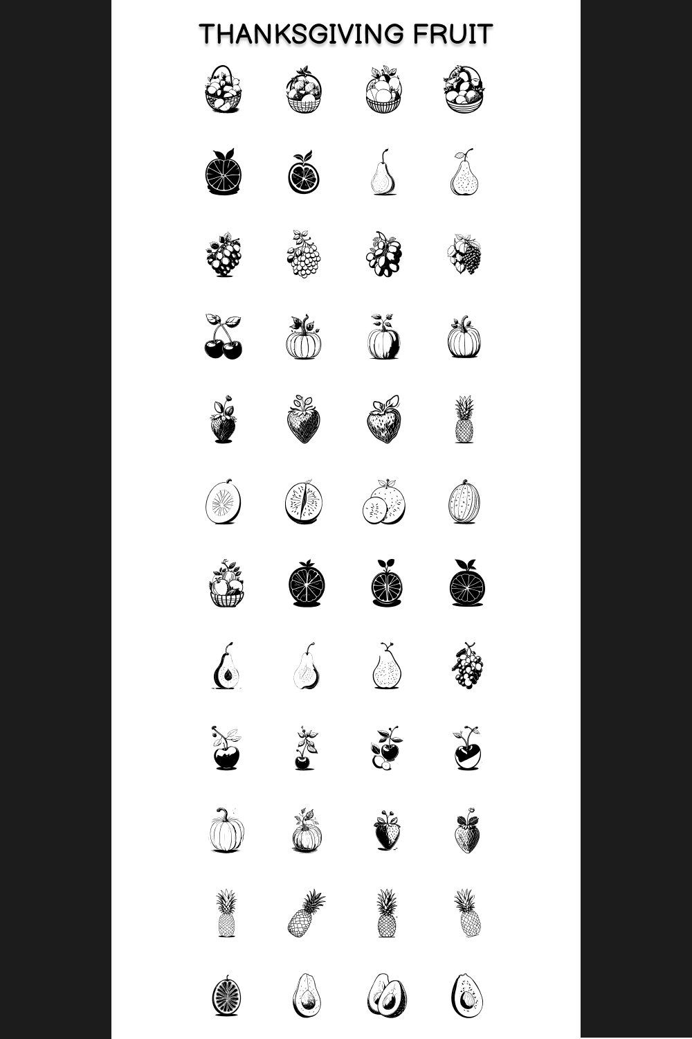 Thanksgiving Fruit Element Draw Black pinterest preview image.