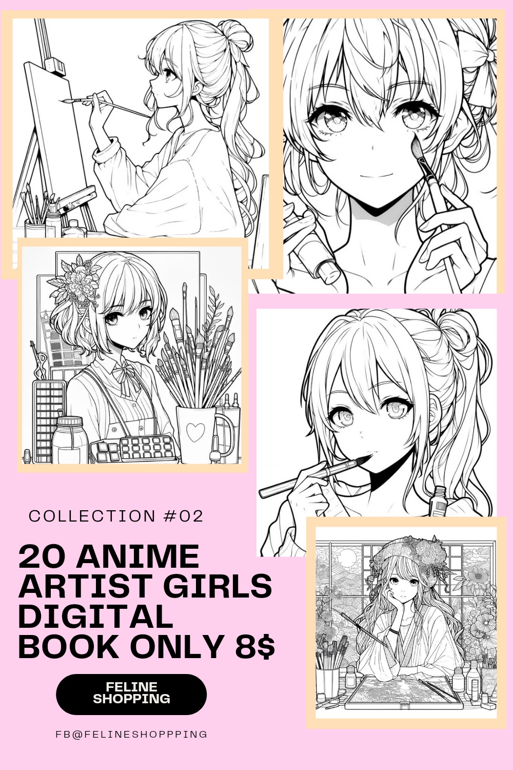 Anime Artistry Collection: 20 Exquisite Digital Coloring Pages - Instant Download PDF and JPG - Manga Girls, Anime Illustrations, Best Seller, Unique Creations, New Releases, Top-Rated Digital Book for Creative Enthusiasts pinterest preview image.