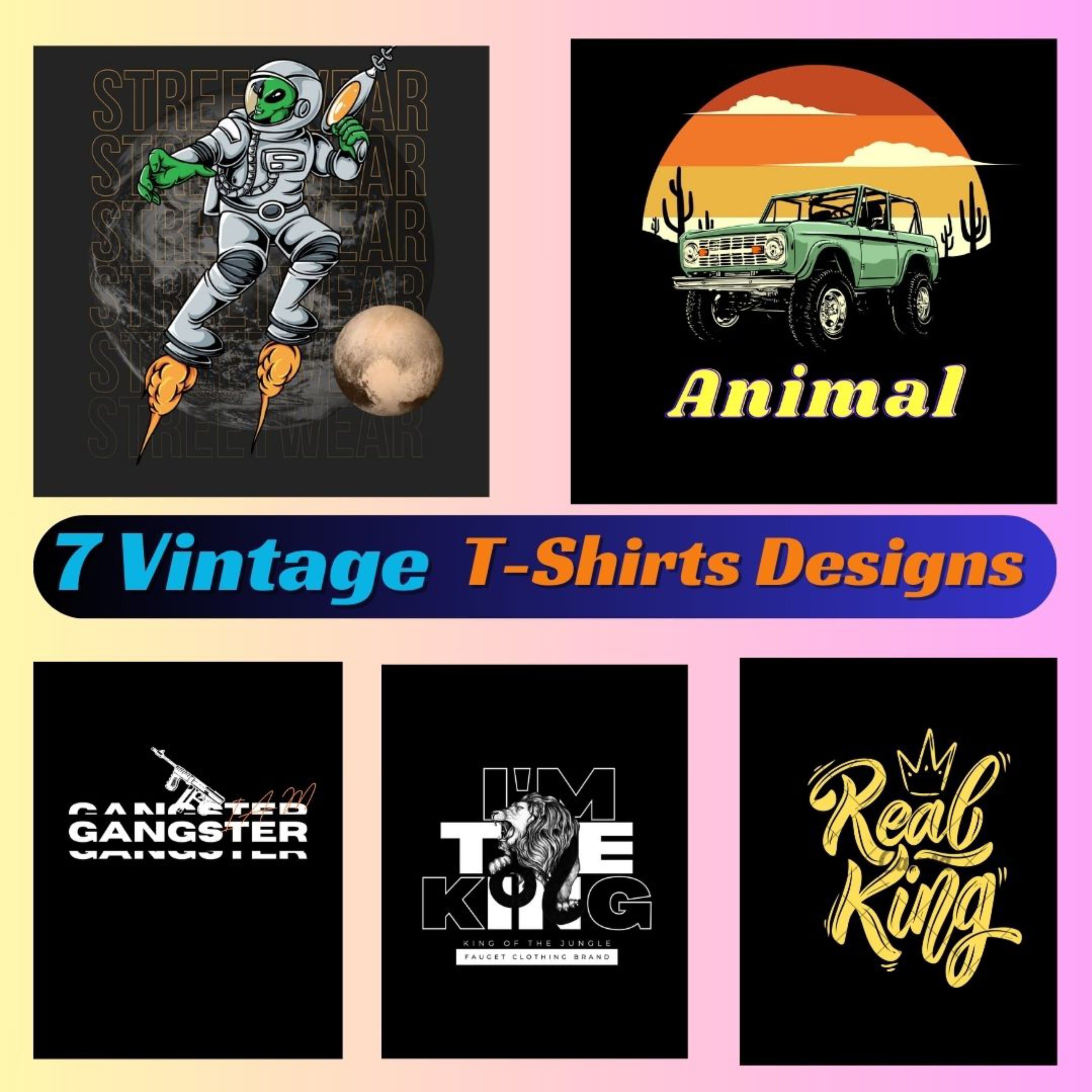 7 Vintage T-Shirts Designs Bundle SVG Retro Collection cover image.