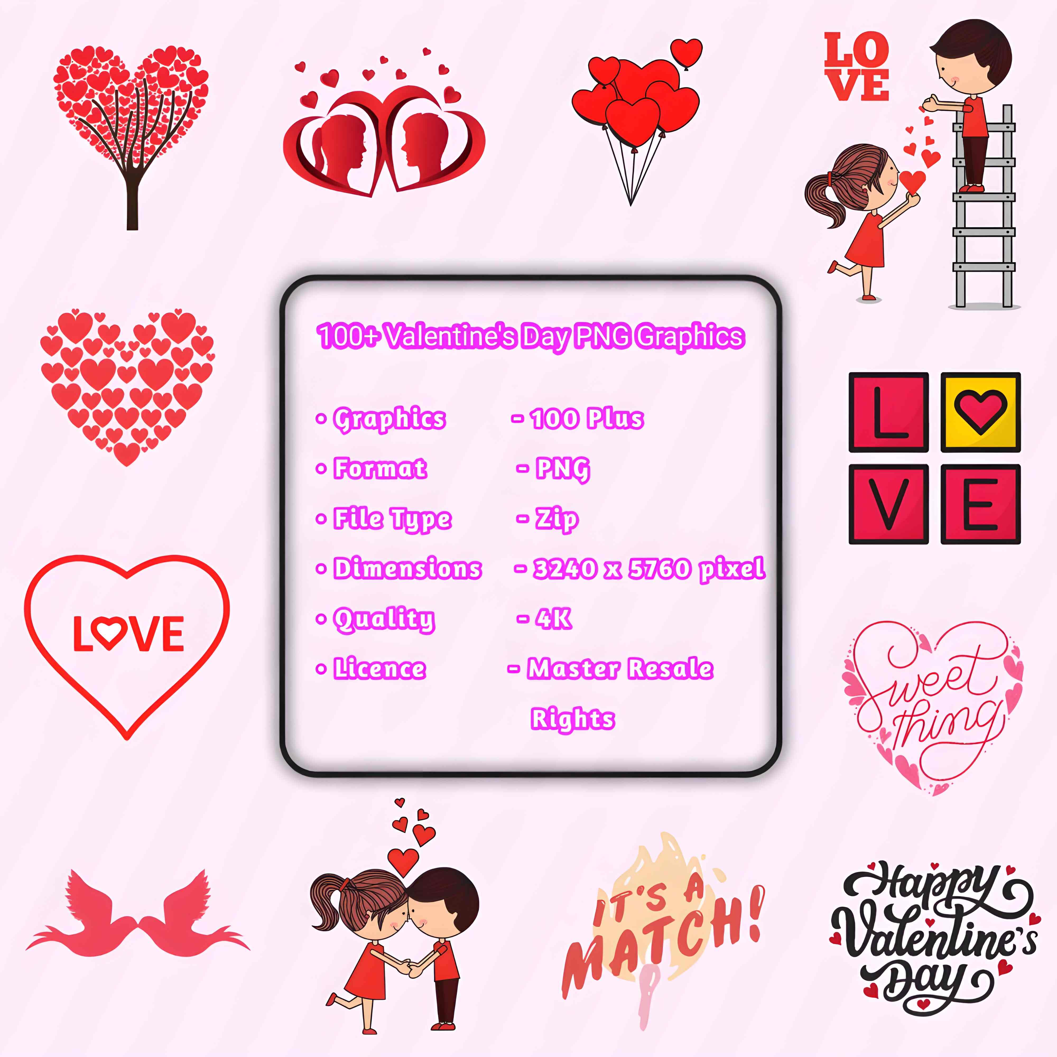 100+ Unique Valentine's Day | PNG Graphics Bundle | 2024 cover image.