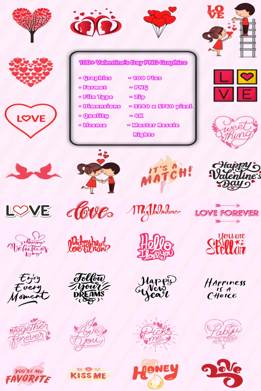 100+ Unique Valentine's Day | PNG Graphics Bundle | 2024 pinterest preview image.