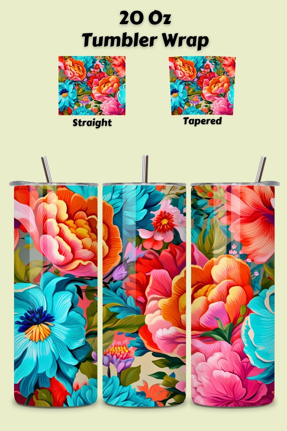 Floral 3D Tumbler Wrap, Seamless PNG Design, Seamless 3D PNG, 3d Floral tumbler, 20oz Skinny Tumbler Sublimation Designs Tumbler PNG File Digital Download, Colorful Flowers pinterest preview image.