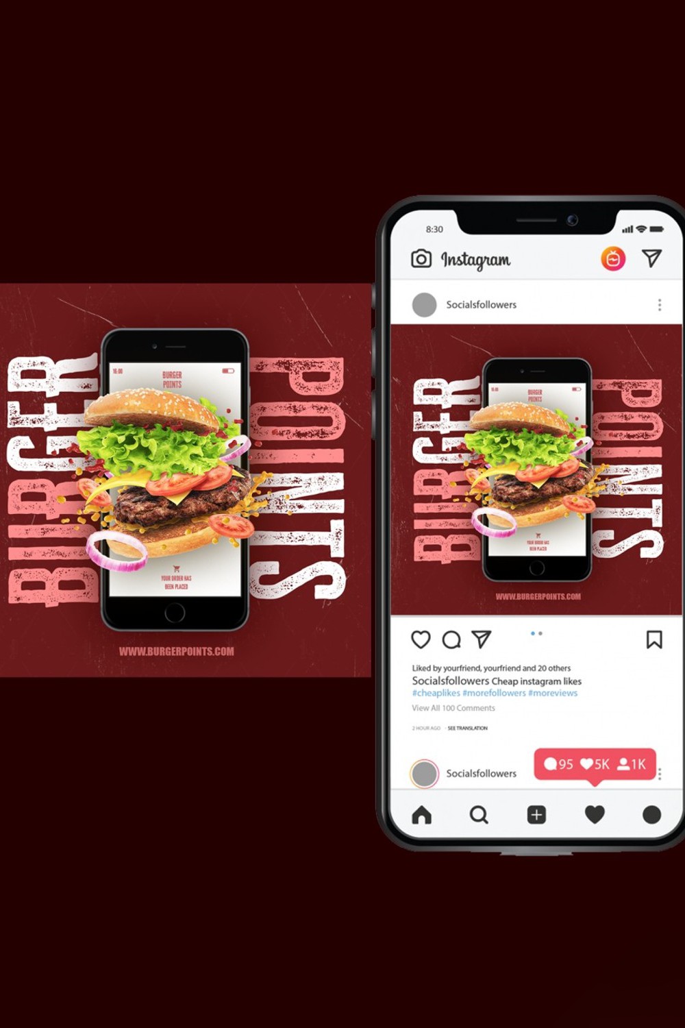 Social Media Post For Burger Selling pinterest preview image.