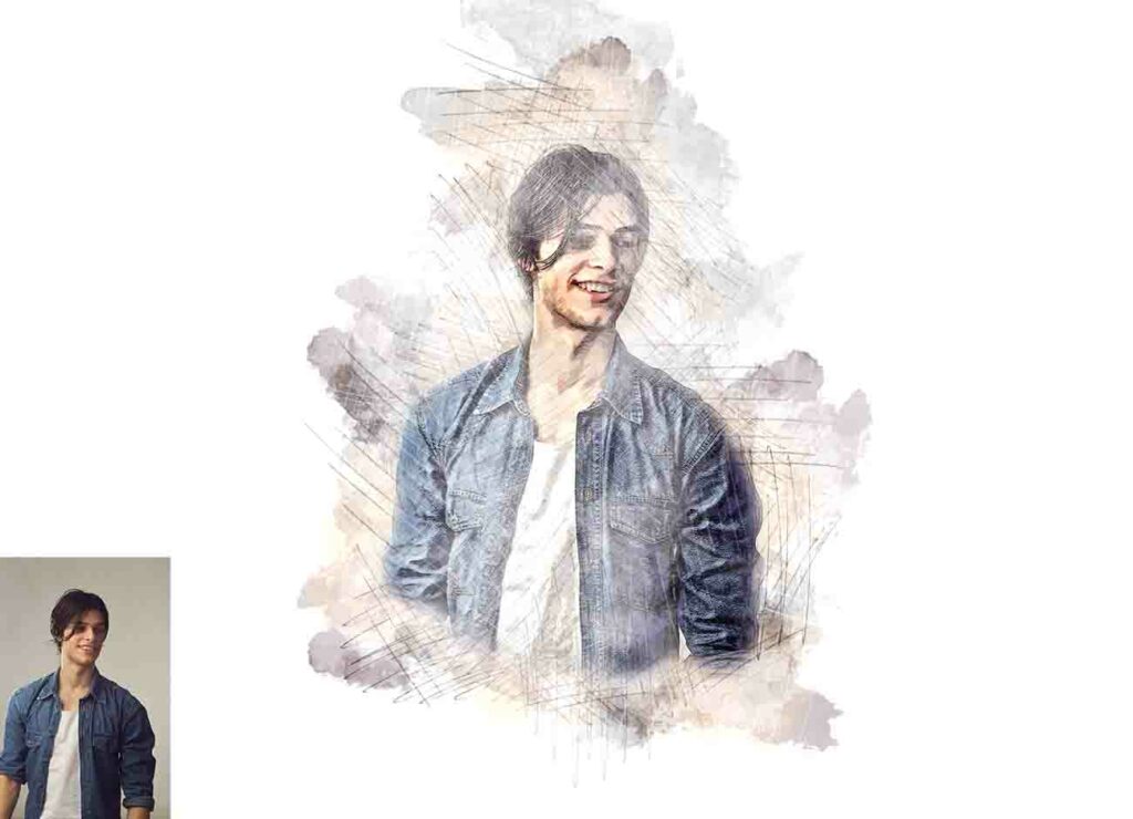 Sketch Watercolor Effect Photoshop Action - MasterBundles