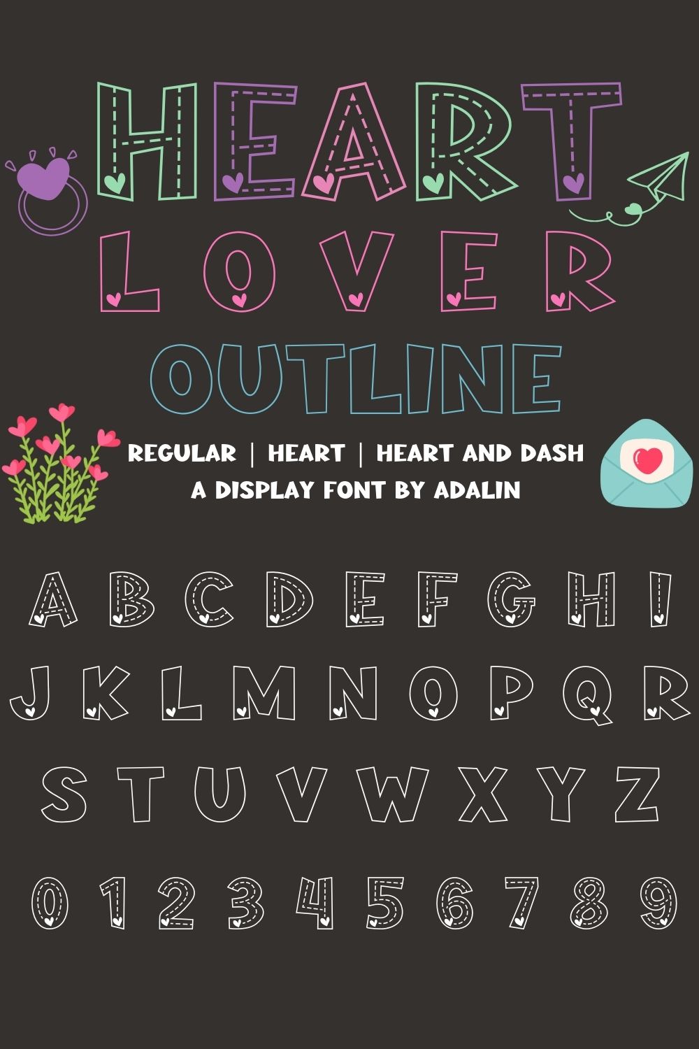 Heart Lover Outline Font pinterest preview image.