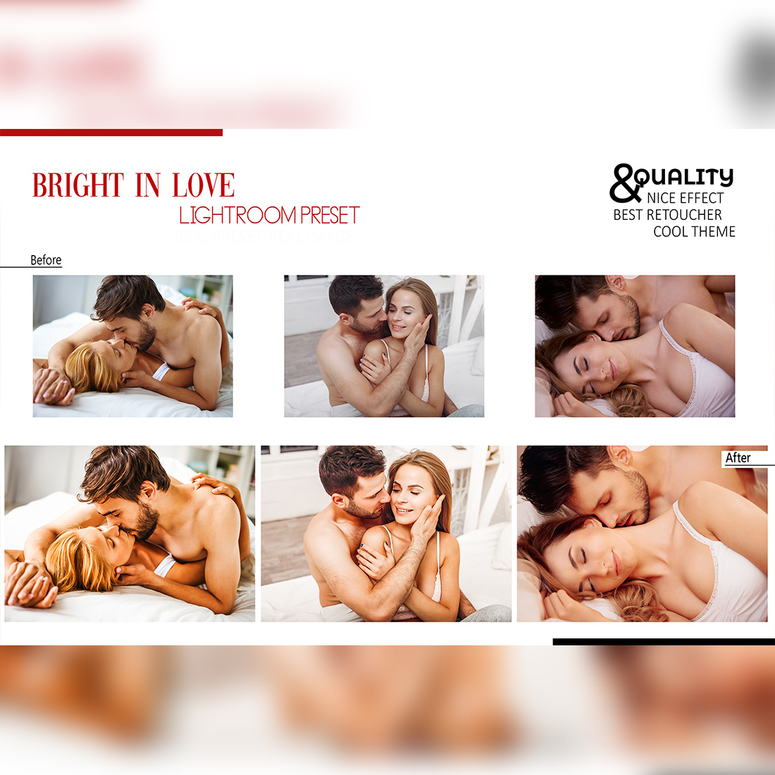 12 Cuddling Love Lightroom Presets, Romance Mobile Preset, Valentine Sexy Desktop, Lifestyle Portrait Theme Instagram LR Filter DNG Warm preview image.