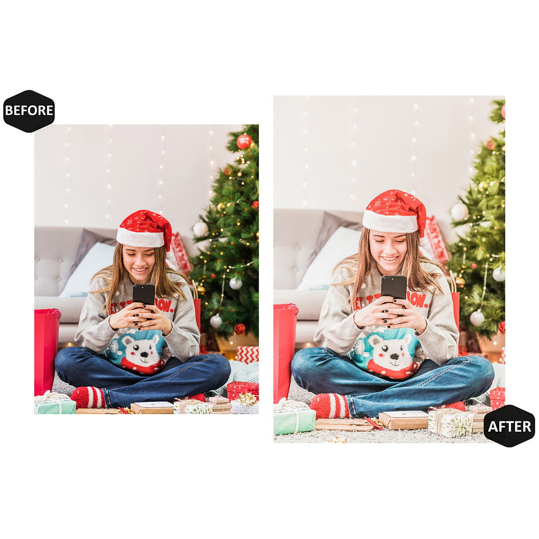 12 At Christmas Lightroom Presets, Winter Mobile Preset, Bright Desktop LR Lifestyle DNG Instagram Holiday Filter Theme Portrait Season preview image.