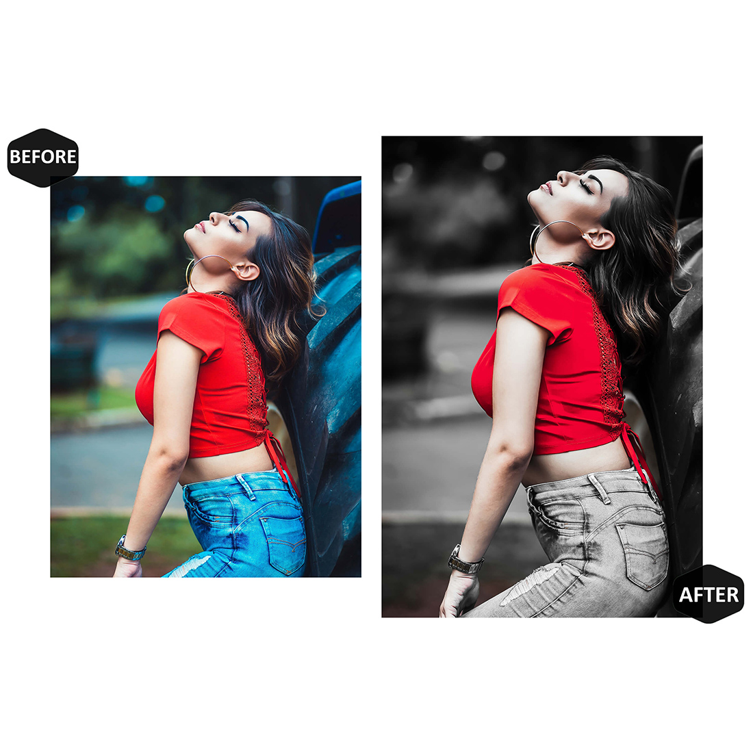 12 Lady In Red Lightroom Presets, Monochrome Mobile Preset, Women In Color Desktop, Blogger, DNG Lifestyle And Portrait Theme For Instagram preview image.