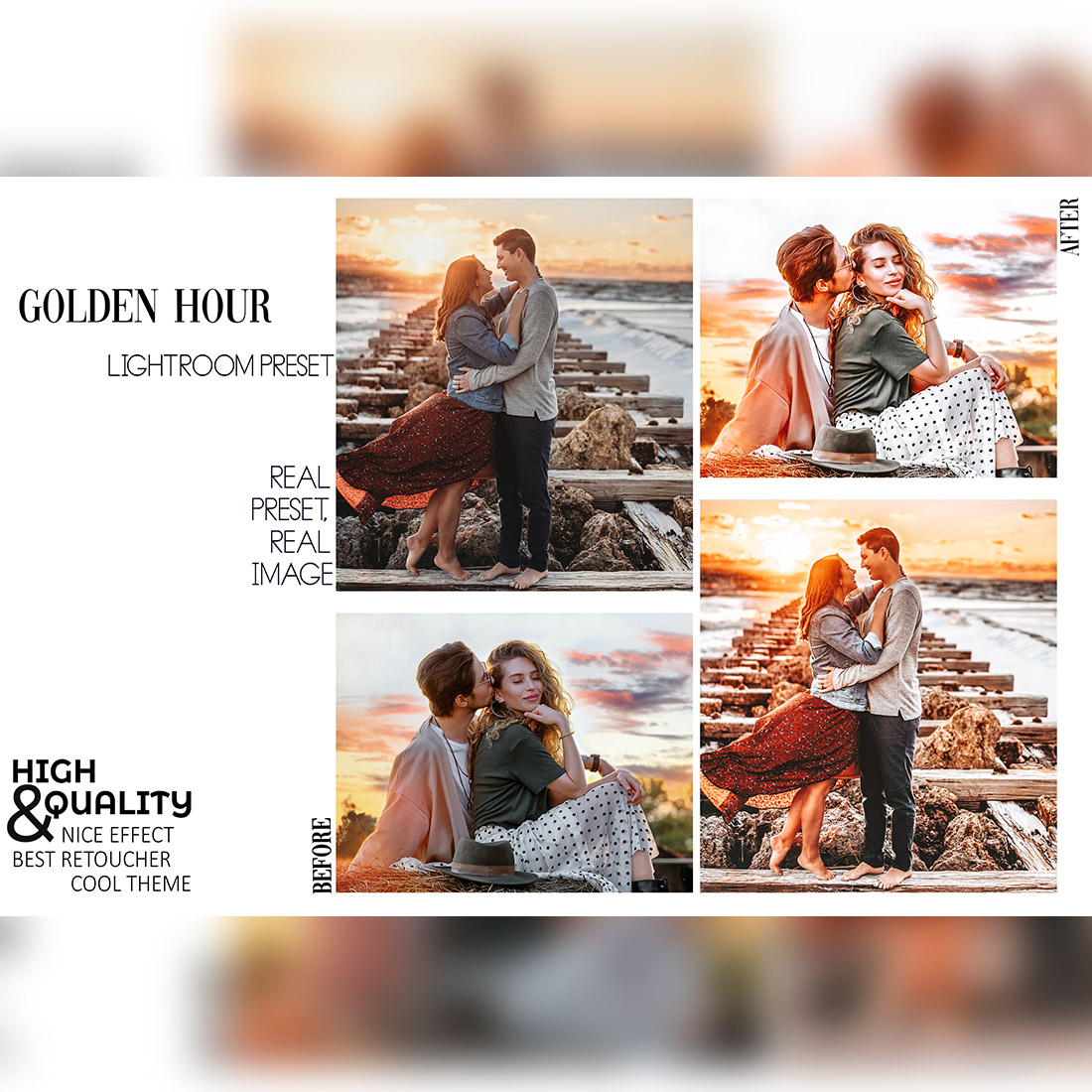 12 My Love Lightroom Presets, Golden Hour Mobile Preset, Romance Desktop, Blogger And Lifestyle Theme Instagram LR Filter DNG Portrait Warm preview image.