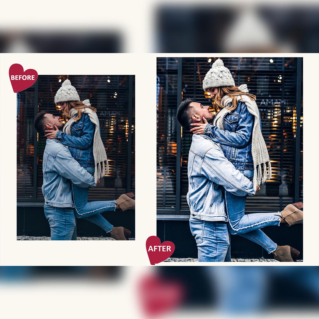 18 The Kissing Lightroom Presets, Romantic Mobile Preset, Love Desktop LR Lifestyle DNG Instagram Moody Filter Theme Portrait Season preview image.
