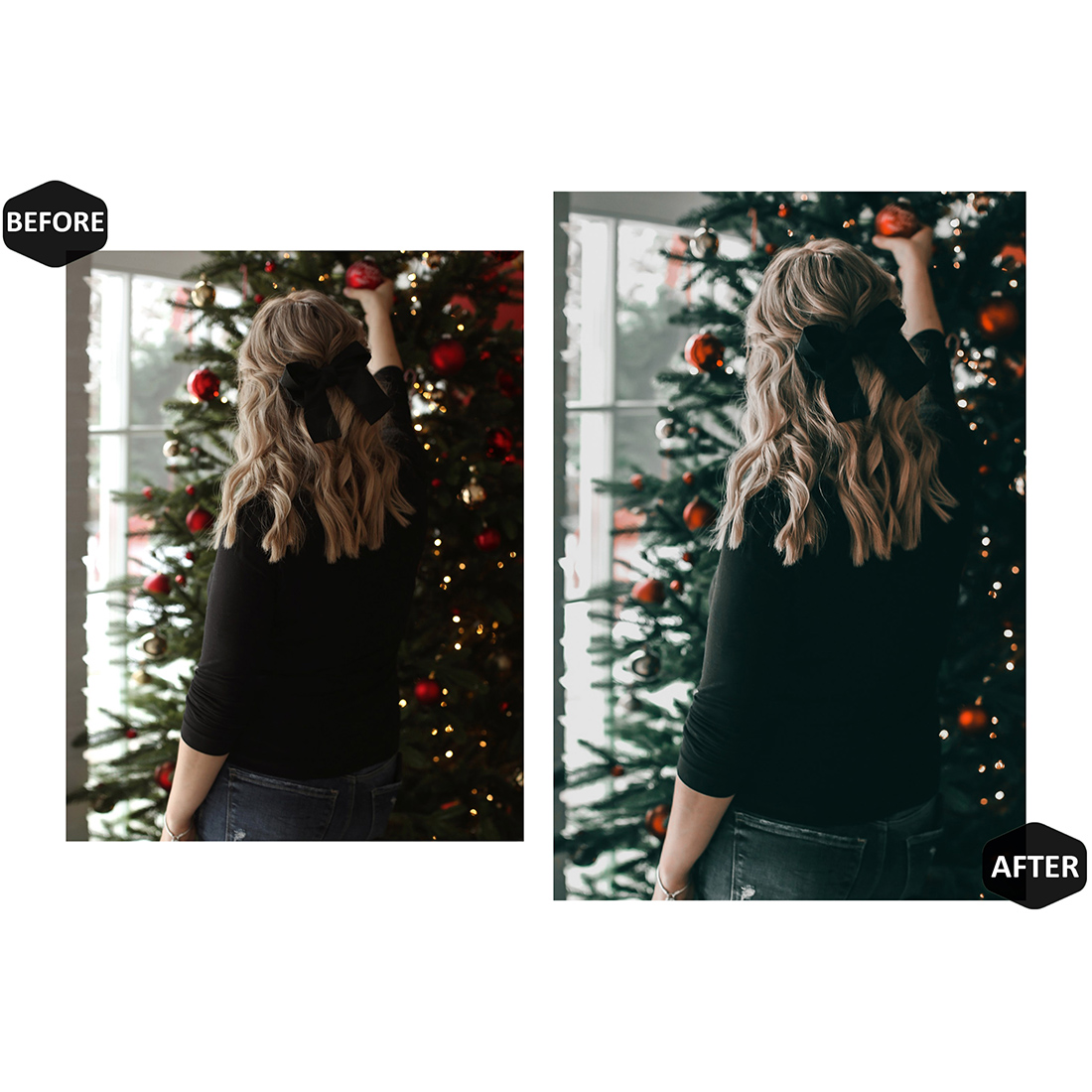 12 Indoor Xmas Lightroom Presets, Holiday Mobile Preset, Moody Christmas Desktop LR Filter Scheme Lifestyle Theme For Portrait, Instagram preview image.