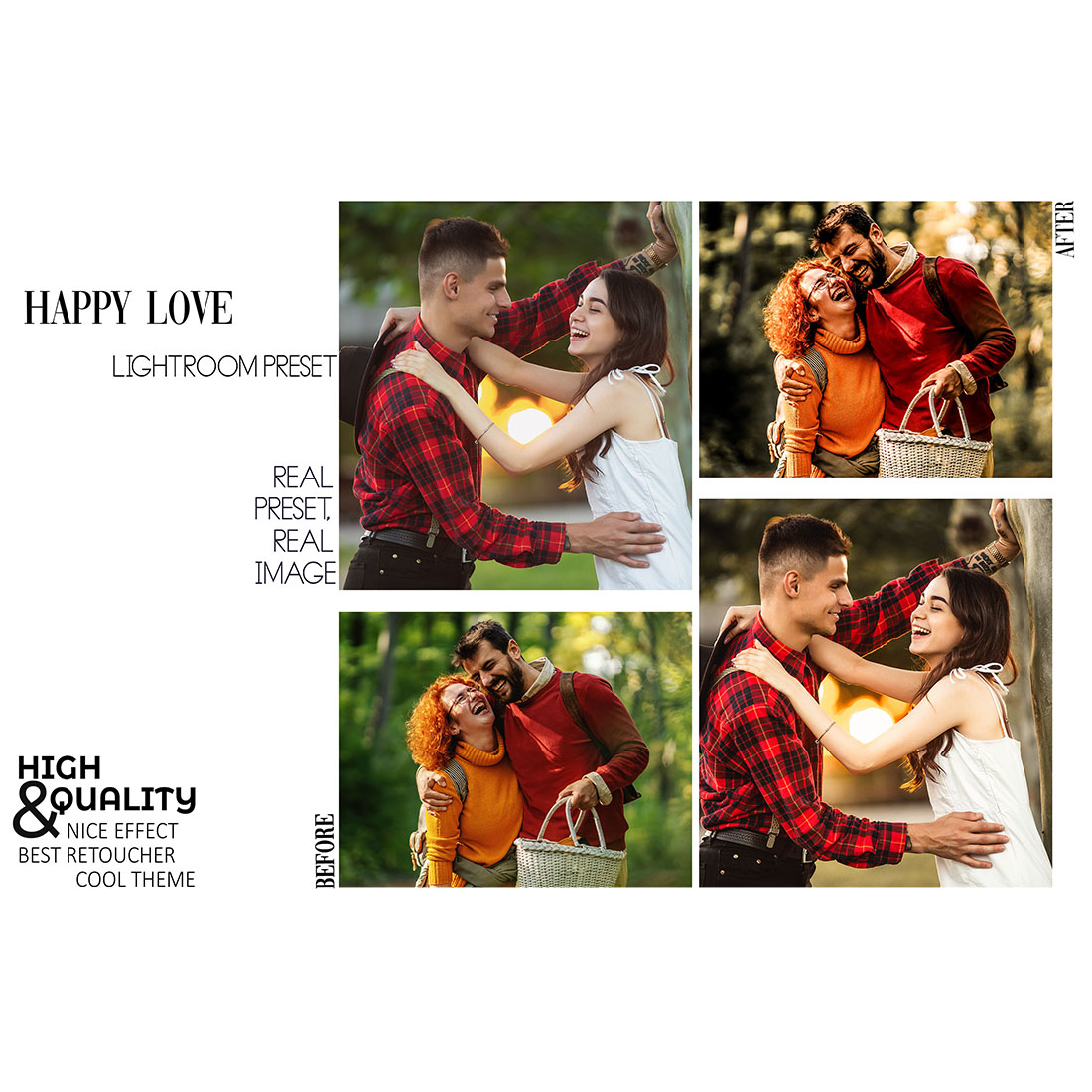 12 Happy Love Lightroom Presets, Romance Mobile Preset, Bright Desktop, Blogger And Lifestyle Theme Instagram LR Filter DNG Portrait Warm preview image.