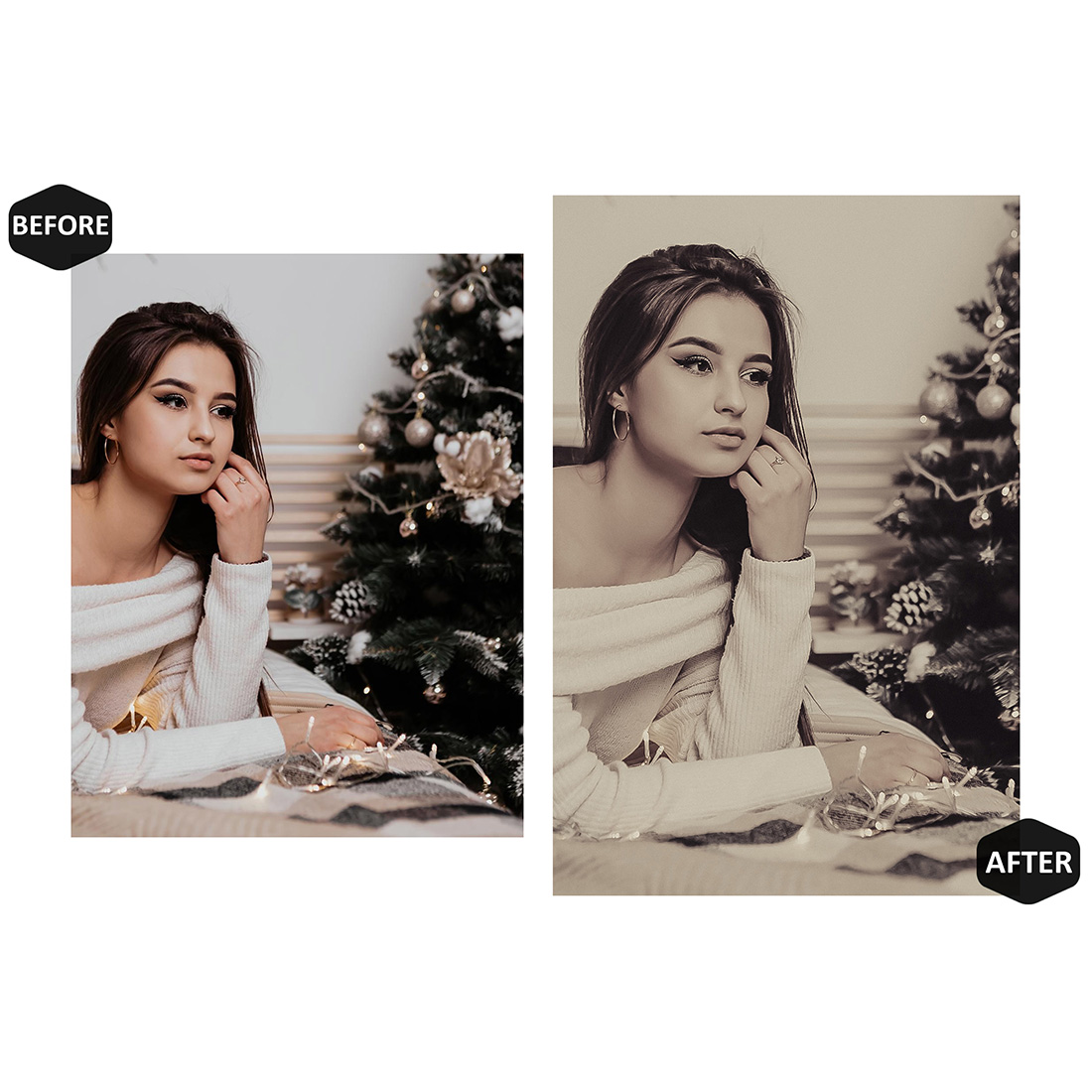 12 Classic Christmas Lightroom Presets, Vintage Mobile Preset, December Desktop LR Filter Scheme Lifestyle Theme For Portrait, Instagram preview image.