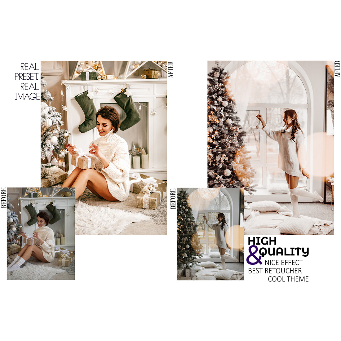 12 Creamy Xmas Lightroom Presets, Christmas Mobile Preset, Winter Desktop, Blogger And Lifestyle Theme Instagram LR Filter DNG Portrait preview image.