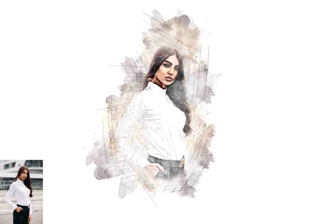 Sketch Watercolor Effect Photoshop Action - MasterBundles