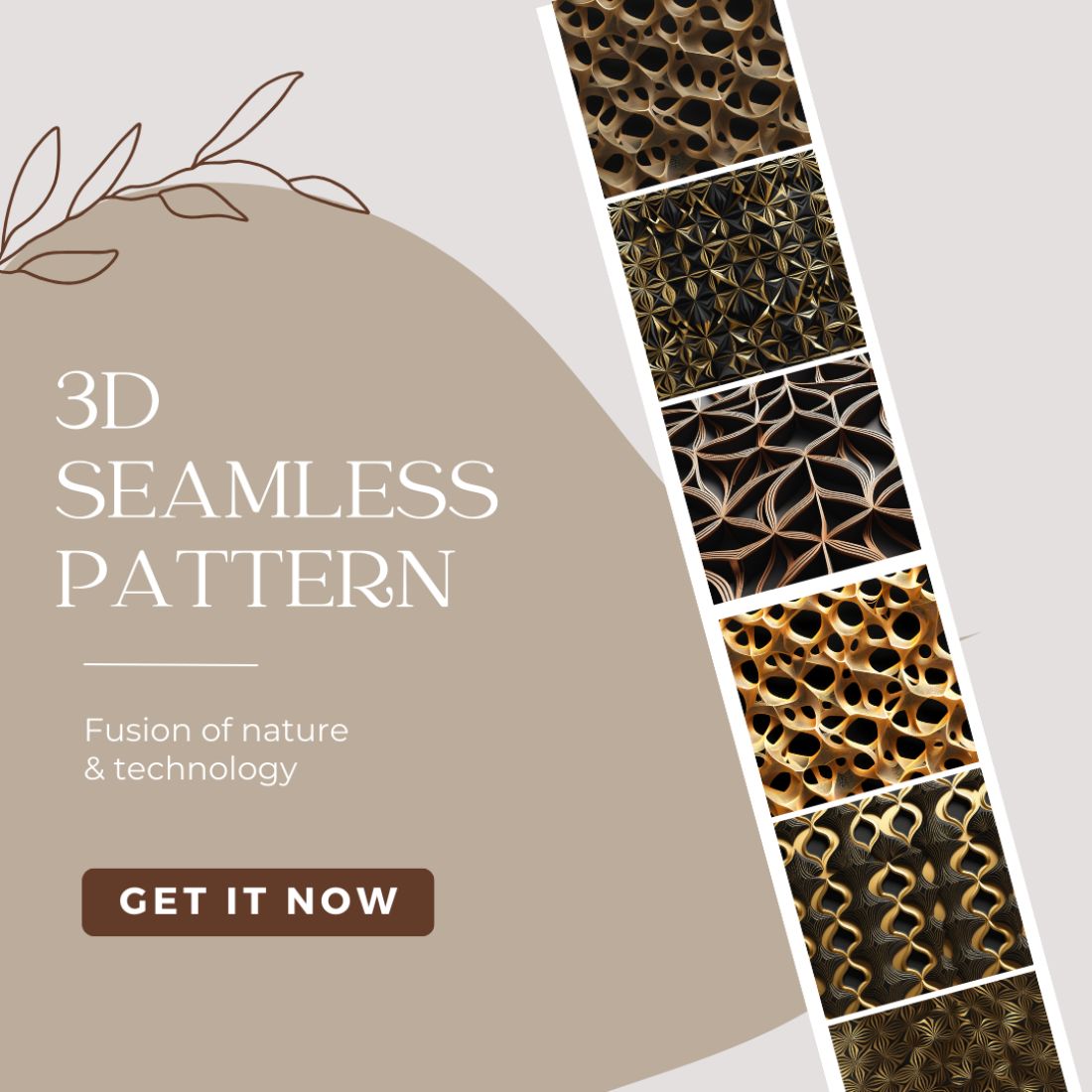 3D seamless pattern, Digital paper - Fusion of nature & technology preview image.