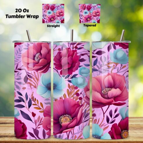 Floral 20 oz Skinny Tumbler Wrap, Sublimation PNG Watercolor, sublimation tumbler, tumbler design, tumbler png, tumbler waterslide cover image.