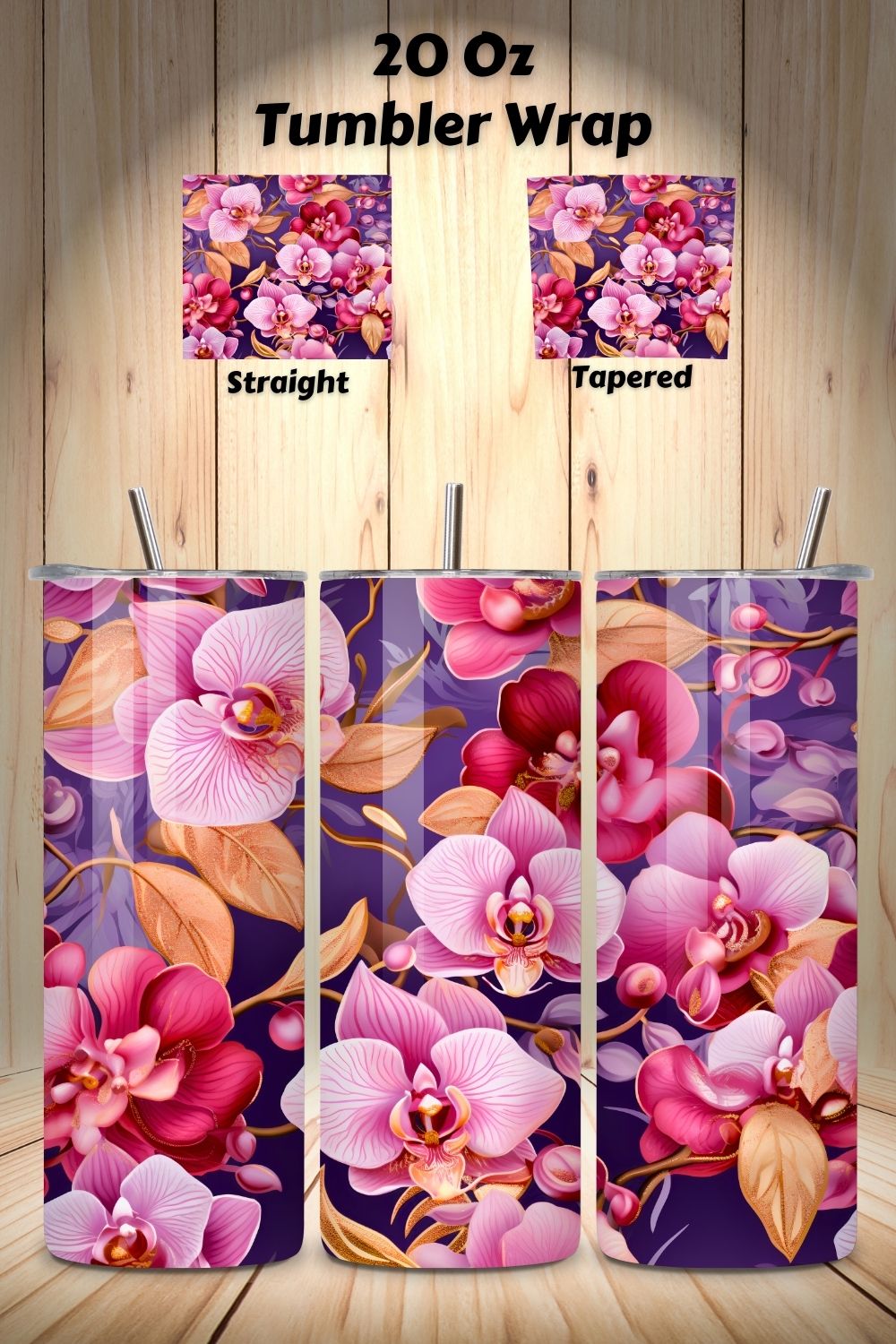 Supreme Orchid Tumbler Wrap, Seamless Wrap PNG, orchid tumbler wrap, pink flowers, skinny tumbler wrap, sublimation design pinterest preview image.