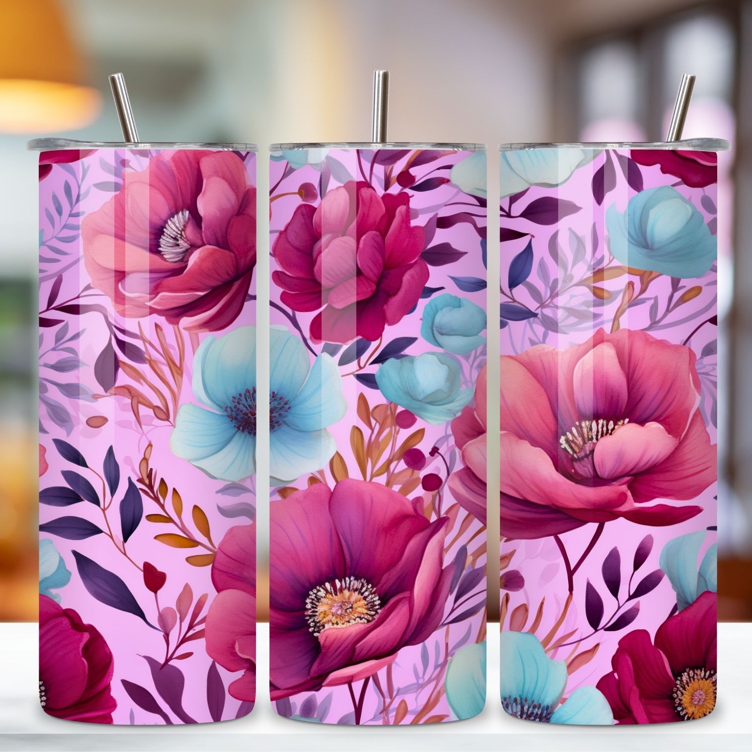 Bright Floral Tumbler Wrap Flower Floral Seamless Wrap Sublimation Designs  - Skinny Tumbler 20oz Design - Digital Download - Seamless Design