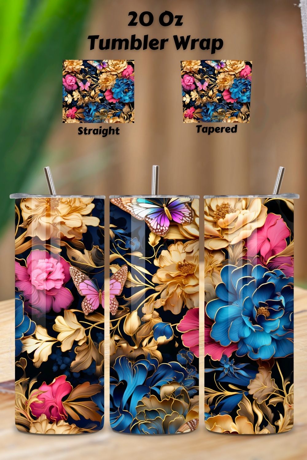 Flowers Tumbler Wrap, alcohol ink butterflies, Golden png, 3d tumbler design, 3d tumbler png, 3d tumbler wrap, butterfly tumbler, designs popular pinterest preview image.