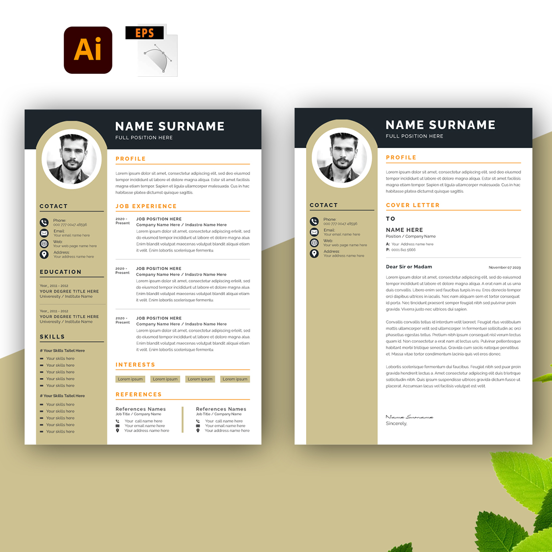 Professional Resume Layout with Photo Placeholder preview image.