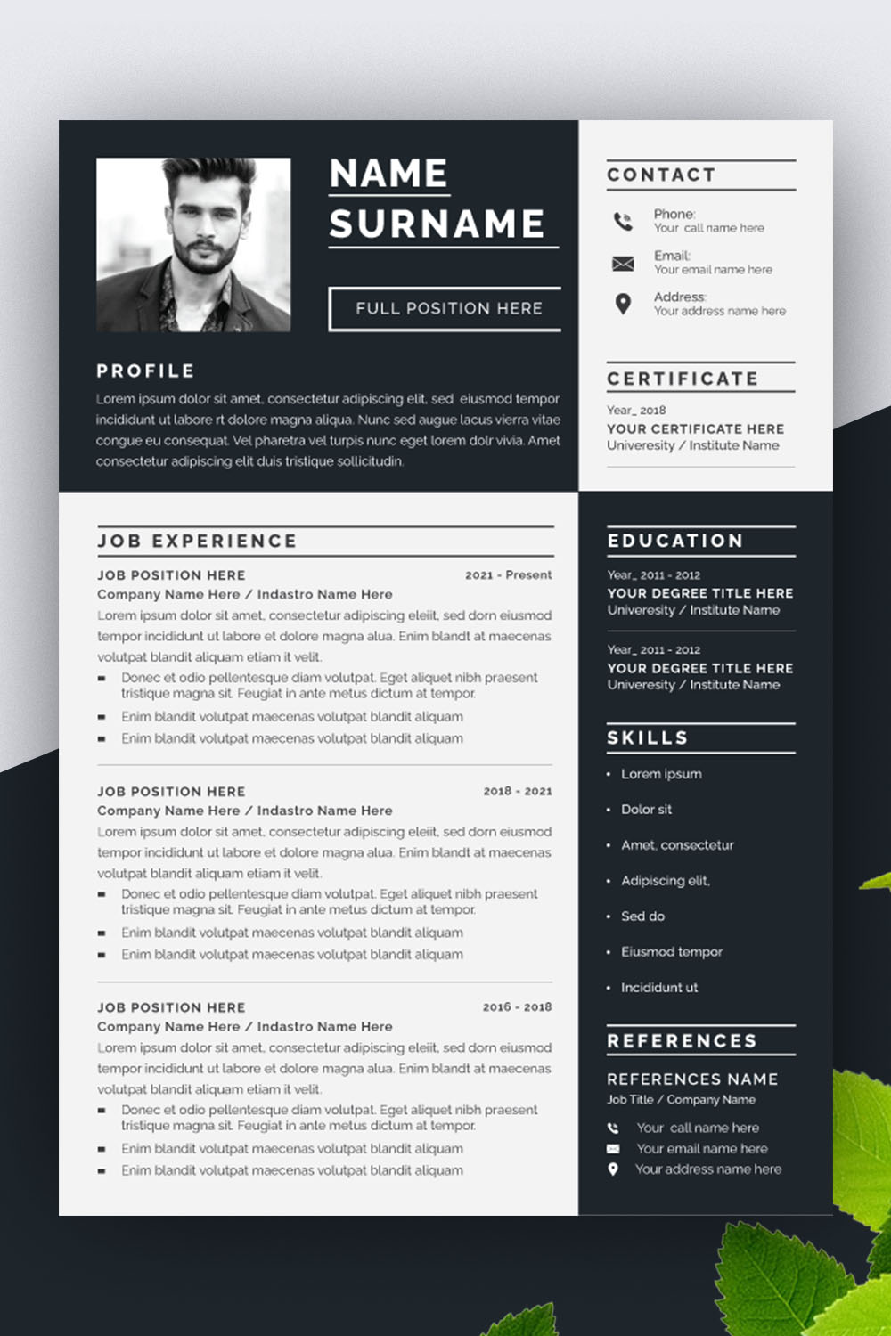 Resume Design Layout Template pinterest preview image.