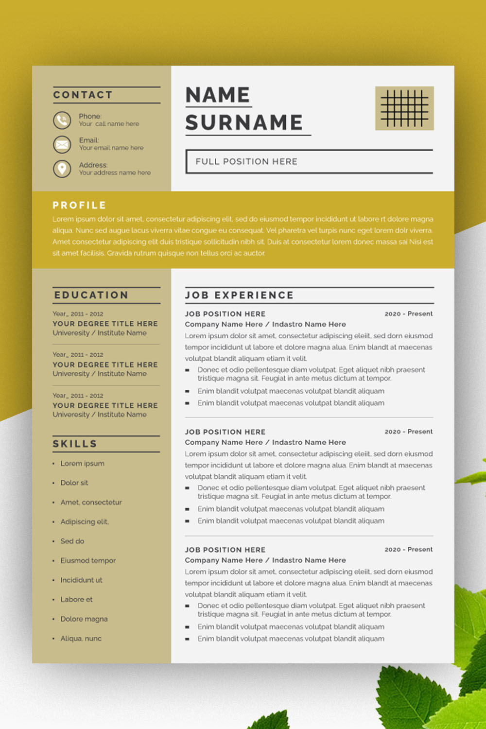 Creative Resume Layout with Cover Letter pinterest preview image.