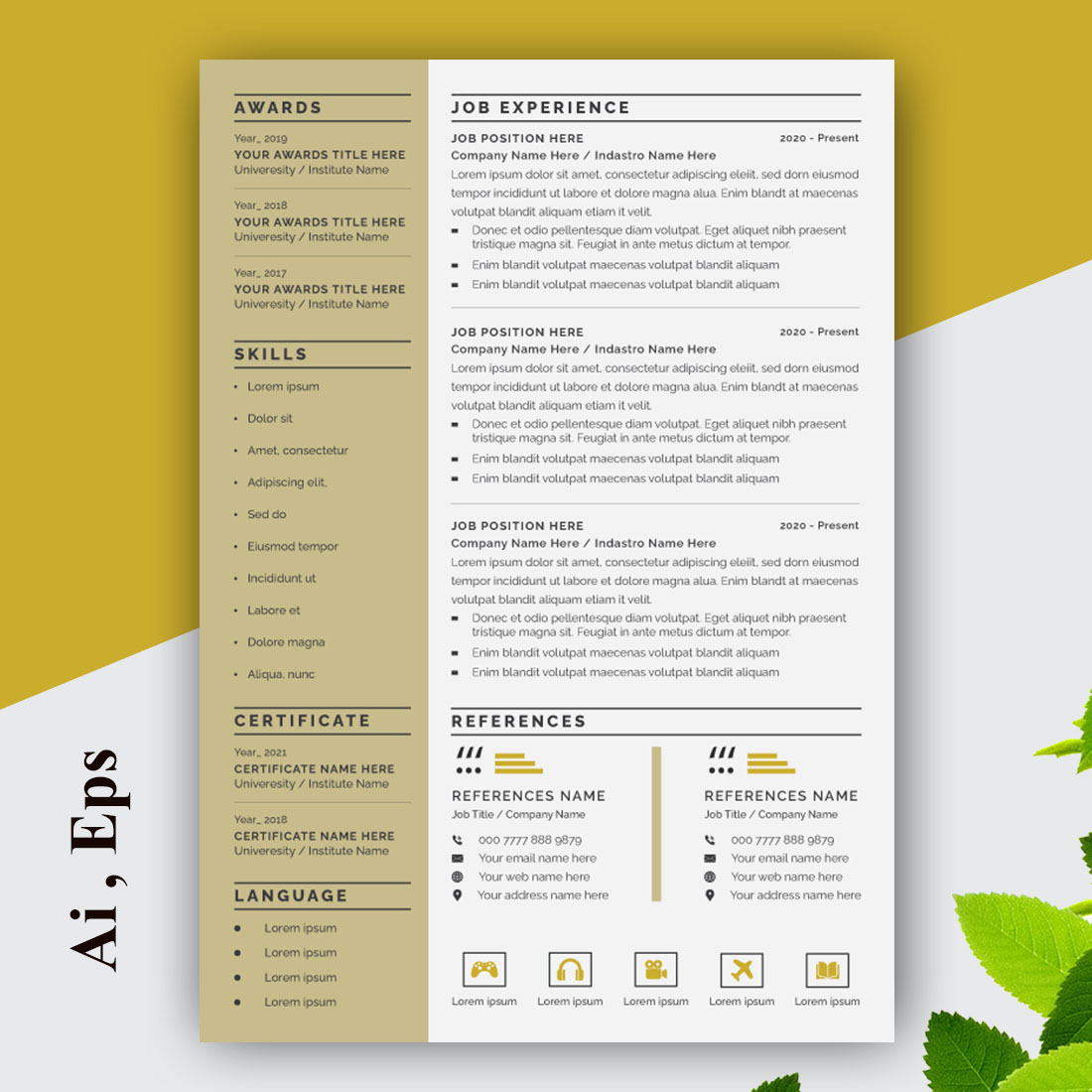 Creative Resume Layout with Cover Letter preview image.