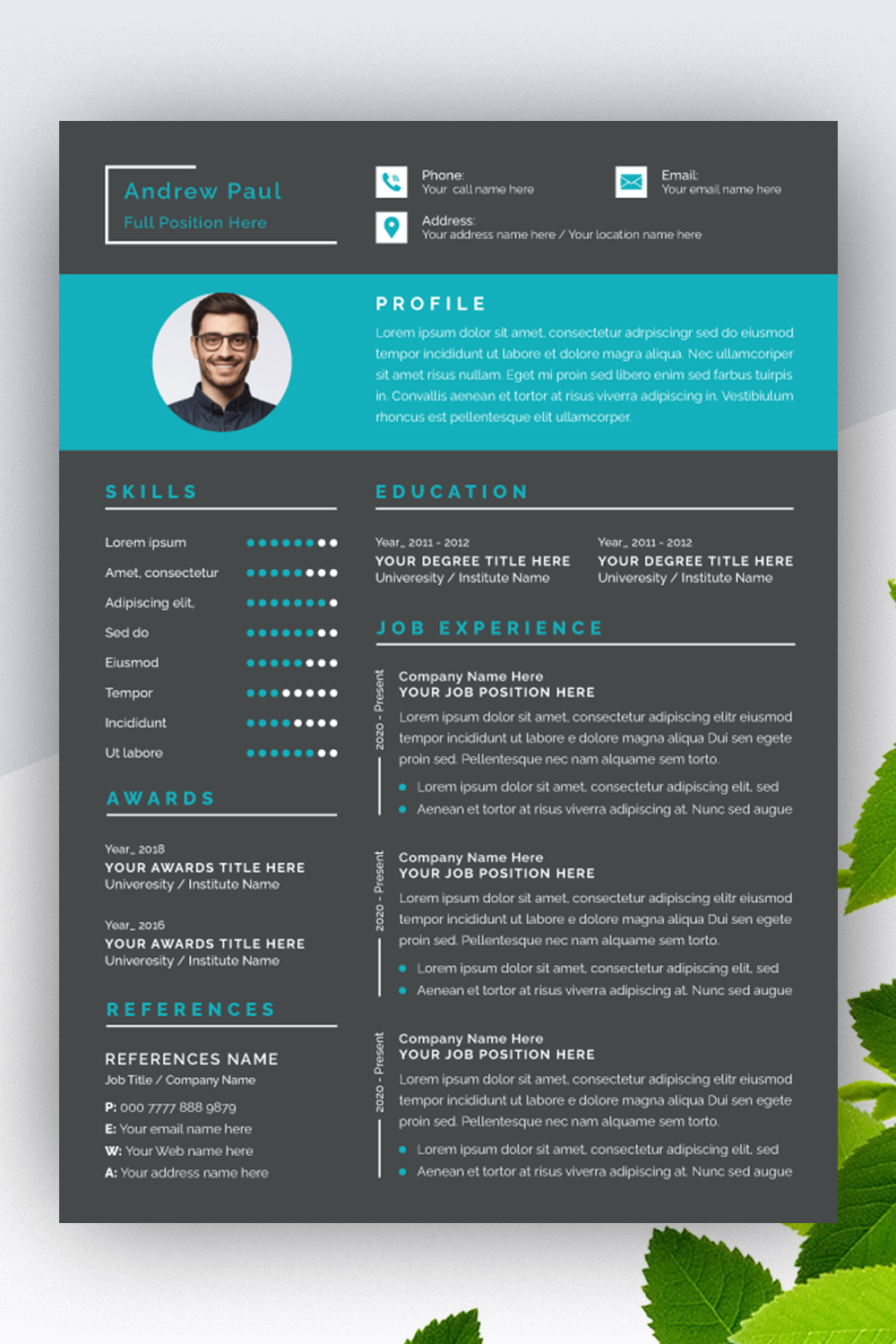 Professional Black Resume Template Design pinterest preview image.