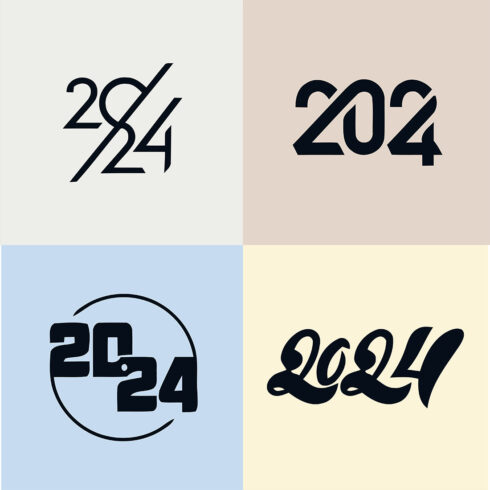 4 Set of 2024 number design template vector 2024 Happy New Year logo text design cover image.