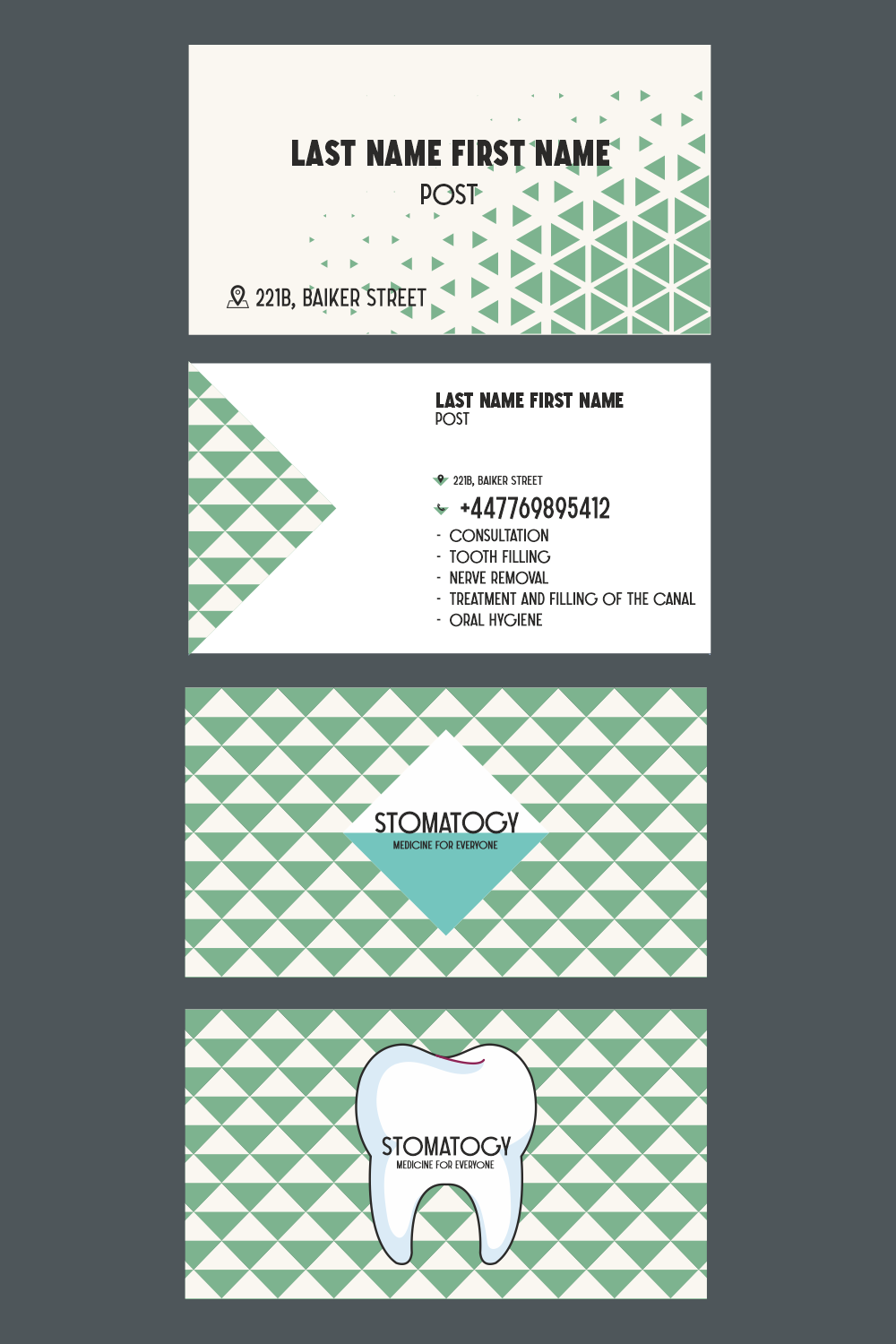 Stomatogy shaped business card pinterest preview image.